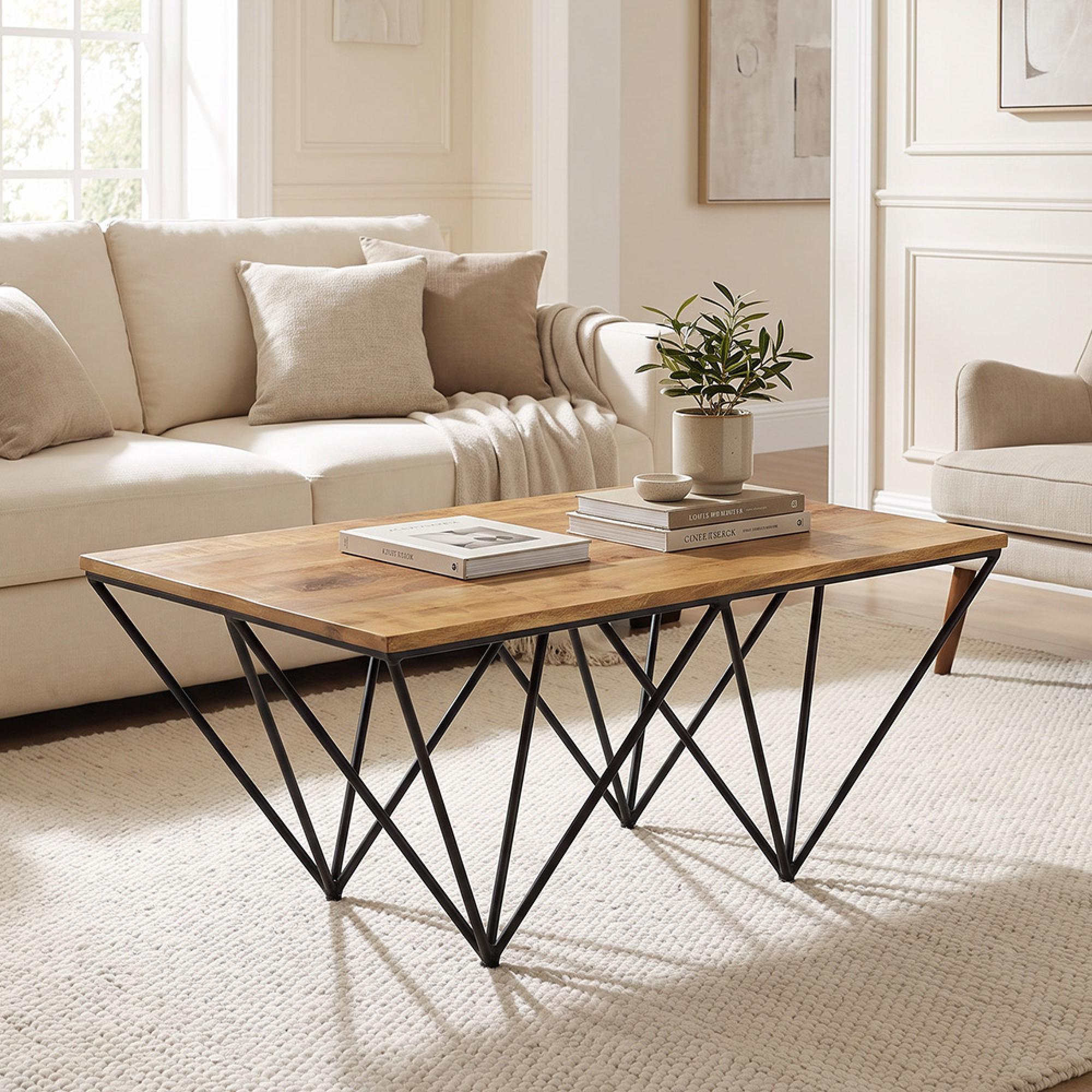Clearance - Cosgrove Rectangle Coffee Table Black Metal Hairpin Legs Mango Wood