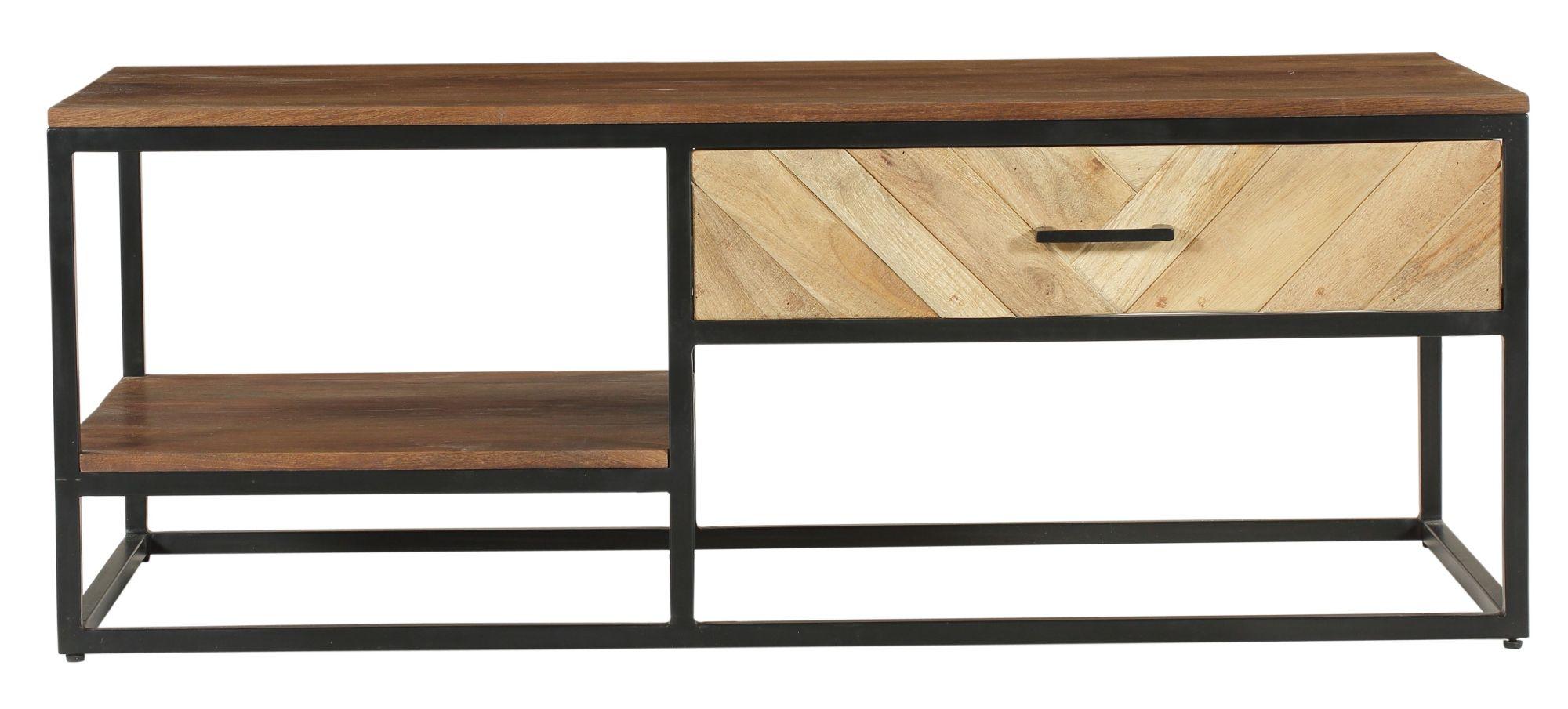 Clearance - Rennes Coffee Table - 1 Drawer - Rustic Mango Wood - Chevron