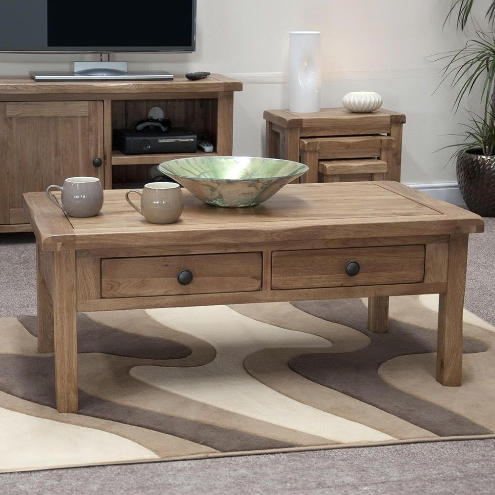 Clearance - Rustic Oak Coffee Table - 2 Drawer - Rutland - Oak - FSS16357