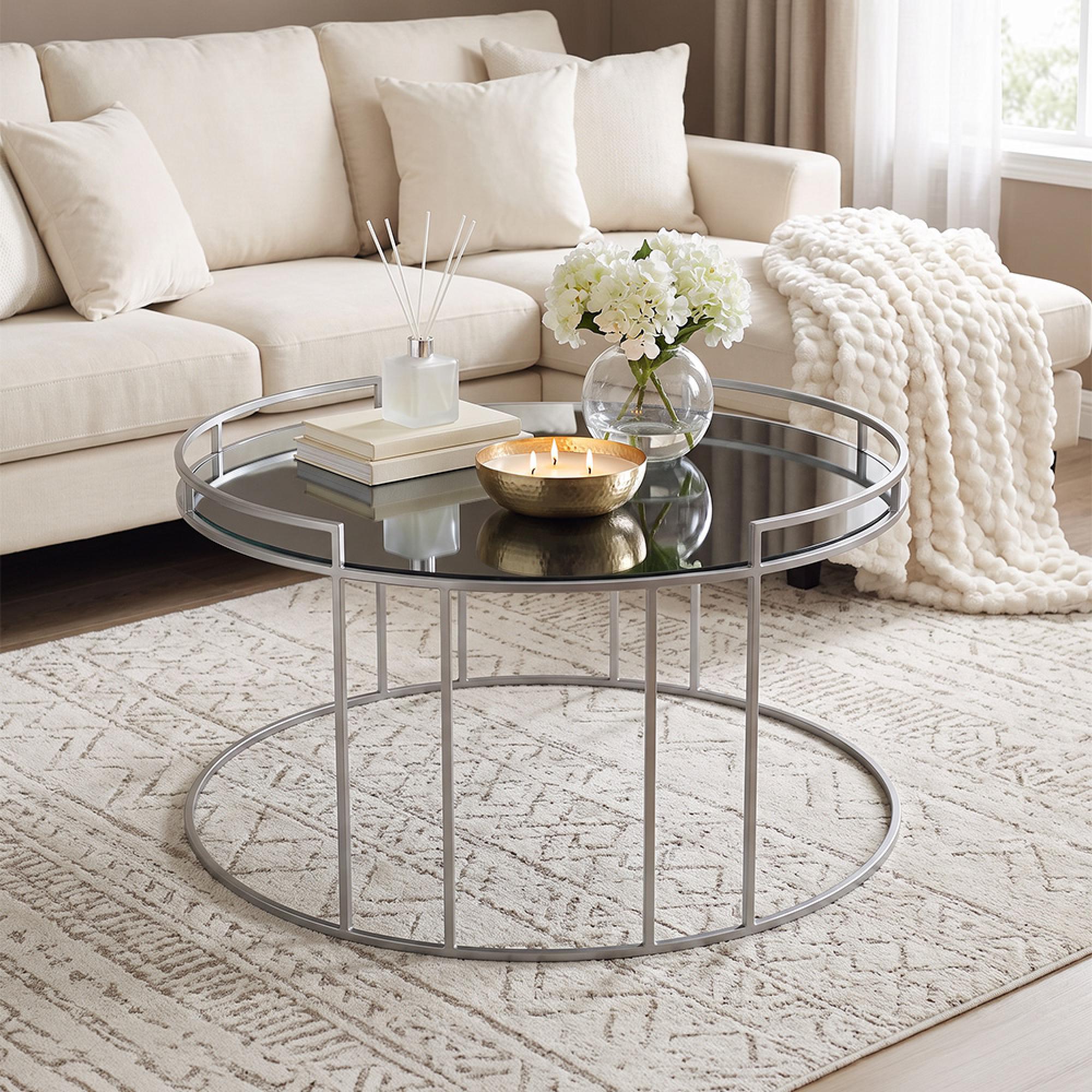 Clearance - Torrance Silver Glass and Round Coffee Table