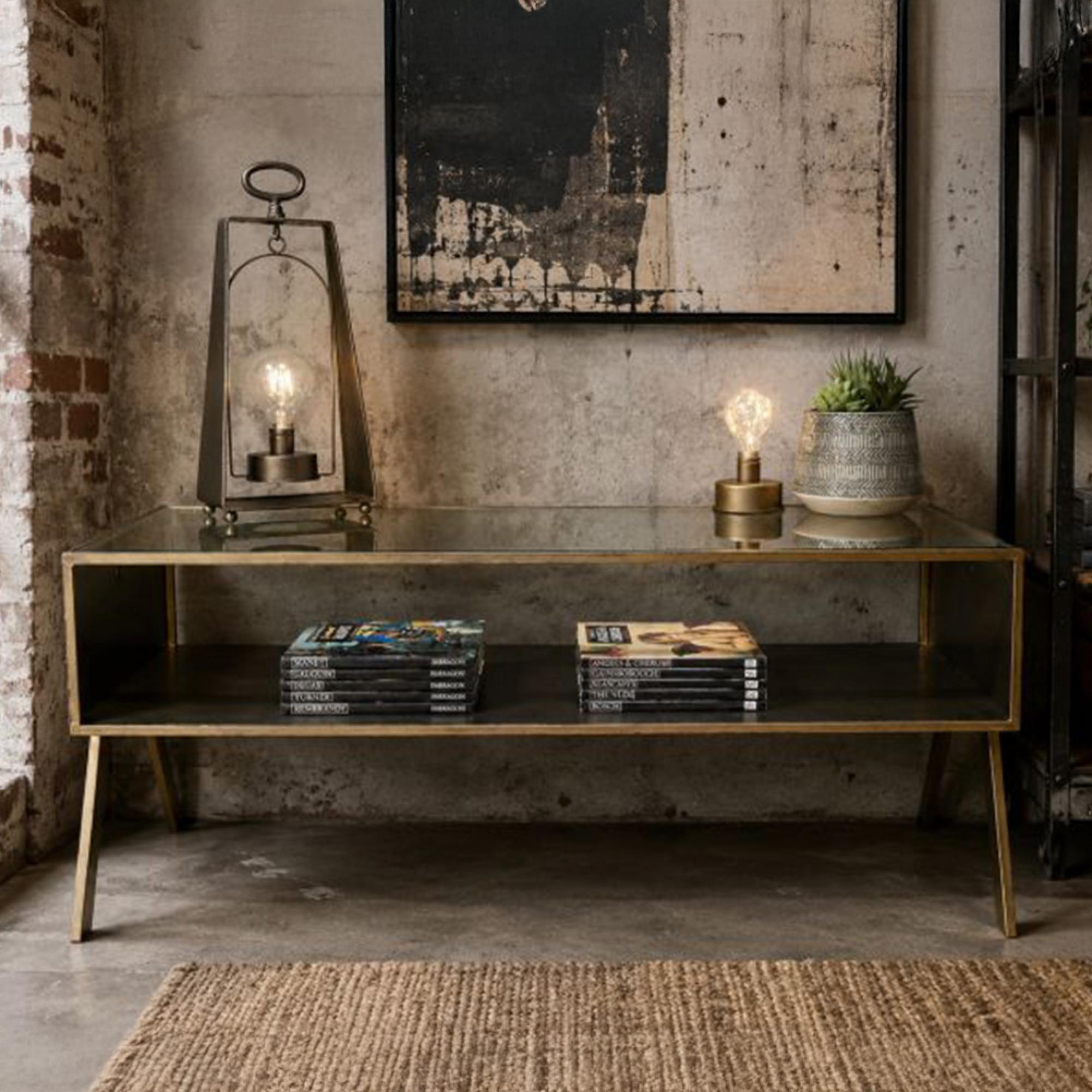 Coffee Table - Antique Gold - Glass and Metal