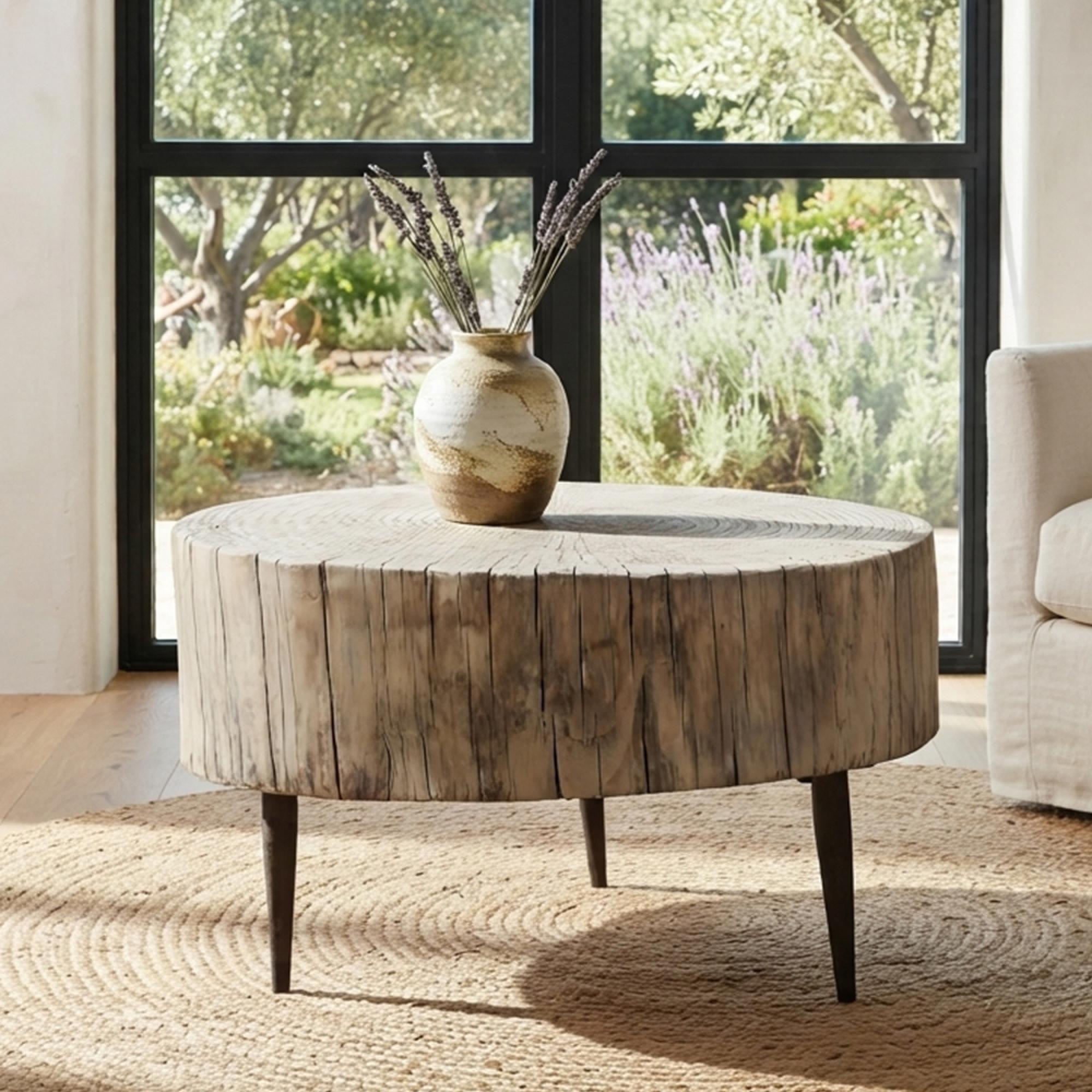 Coffee Table - Large - Rustic Natural - Elm Wood and Metal