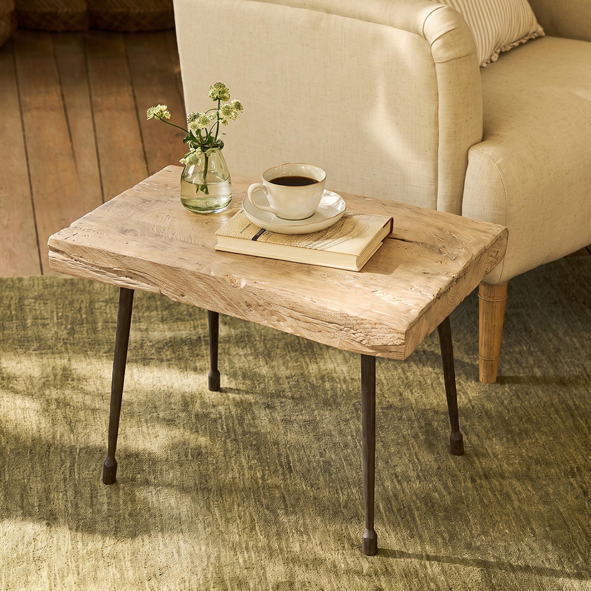 Coffee Table - Live Edge - Rustic Natural - Elm Wood and Metal Leg