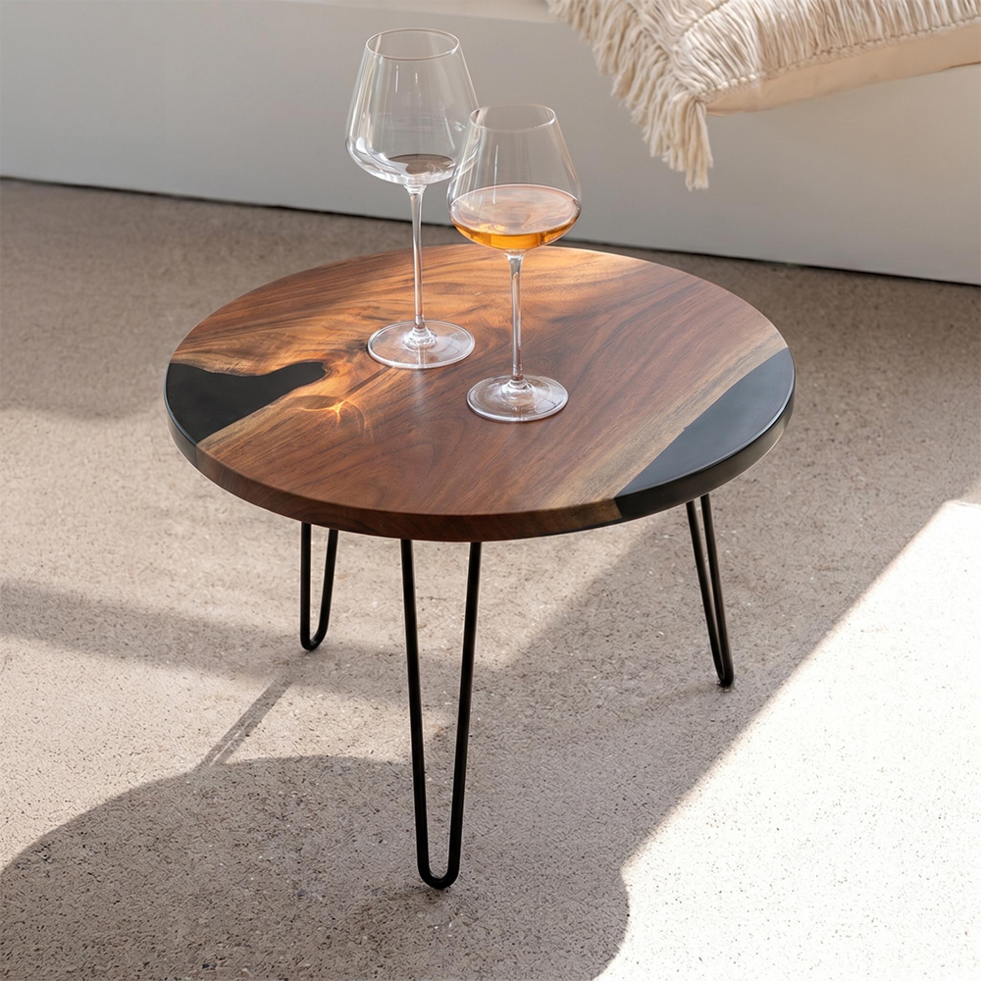 Coffee Table - Round - Hairpin Leg - Natural and Black - Acacia Wood and Metal