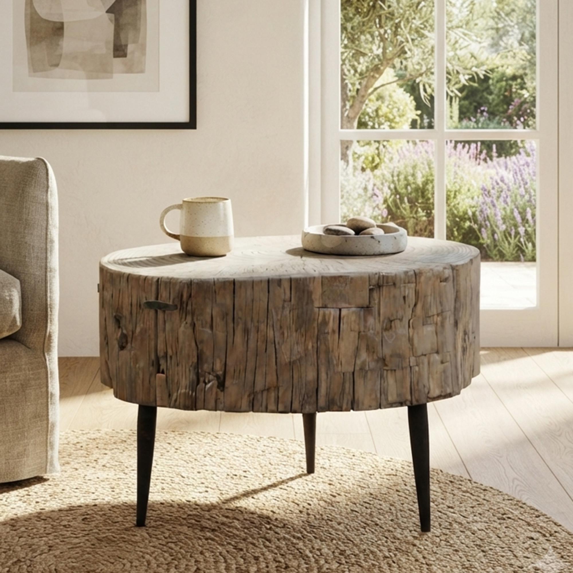 Coffee Table - Small - Rustic Natural - Elm Wood and Metal