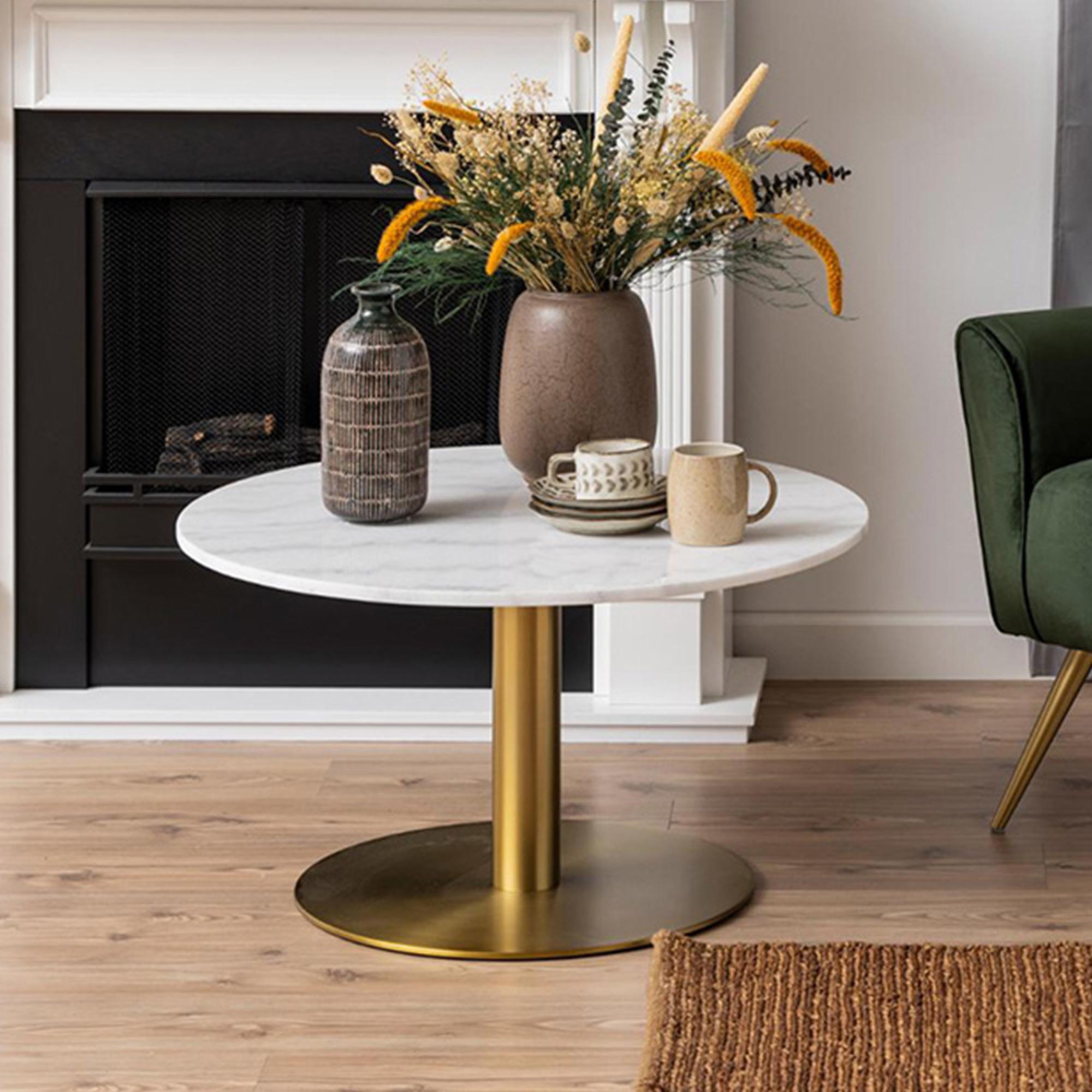 Corby Coffee Table - Round - White Marble Effect and Gold