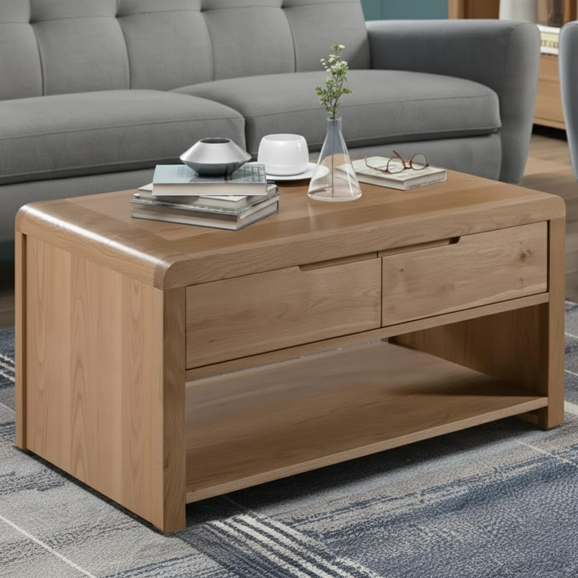 Curve Coffee Table - 2 Drawer - Oak