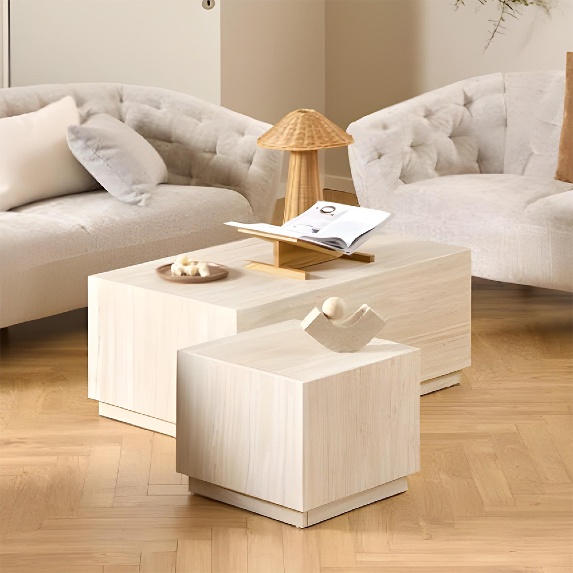 Dice Coffee Table - Travertine Effect - Set of 2