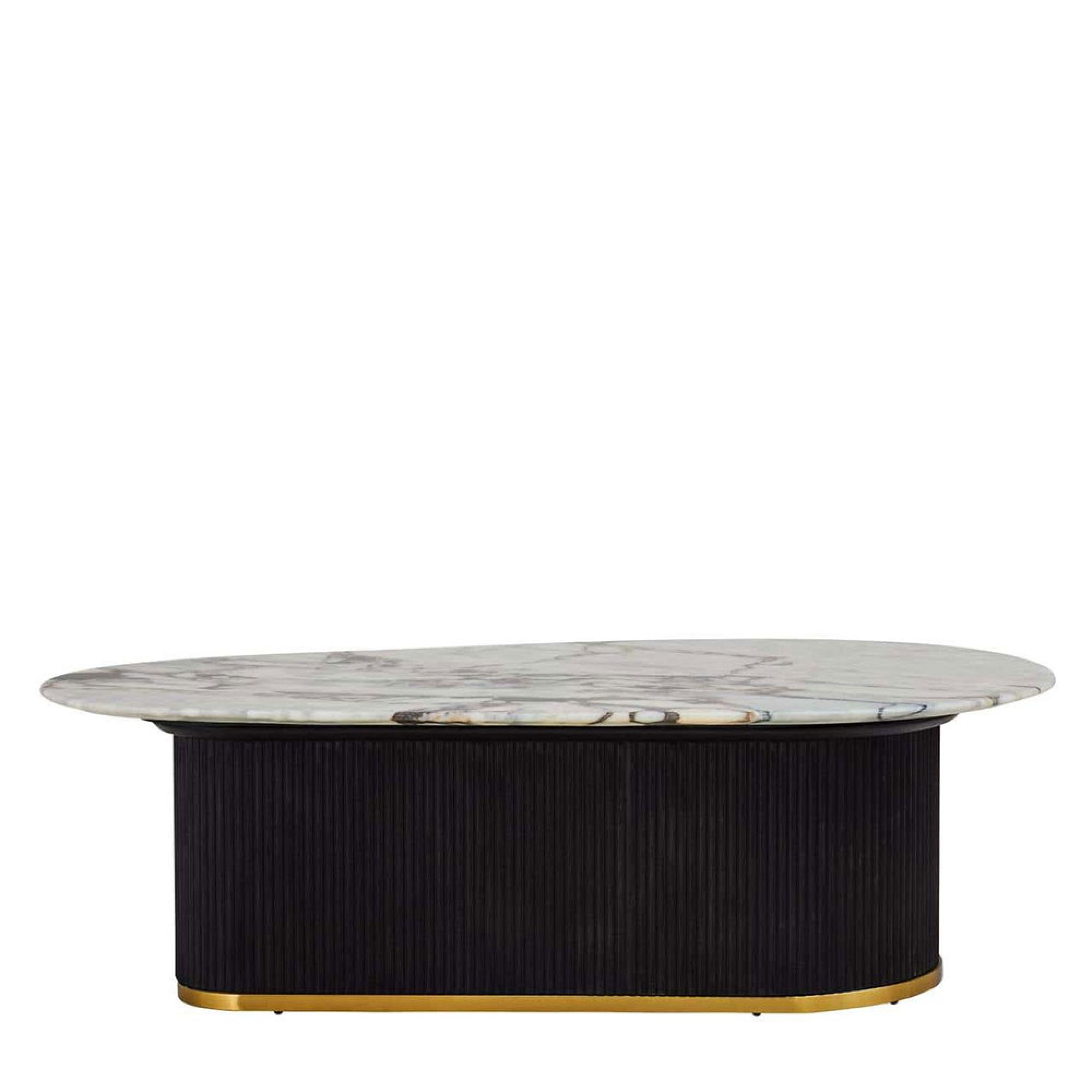 Doha Coffee Table - White Marble Oval with Black Fluted Base