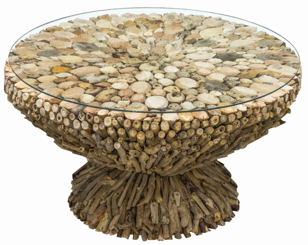 Driftwood Coffee Table - Round - Glass Top