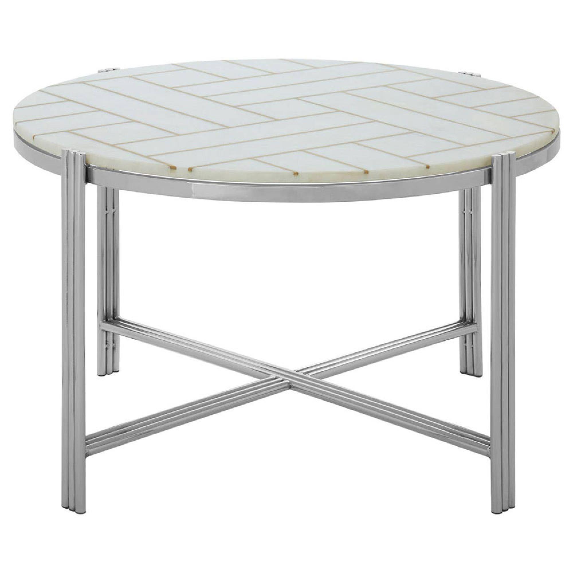 Eva Coffee Table - Round - White Marble with Silver Metal