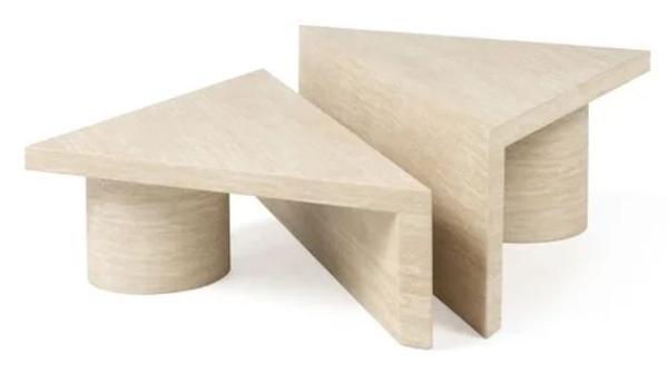 Fictus Travertine Beige Traingular 2 Tier Coffee Tables