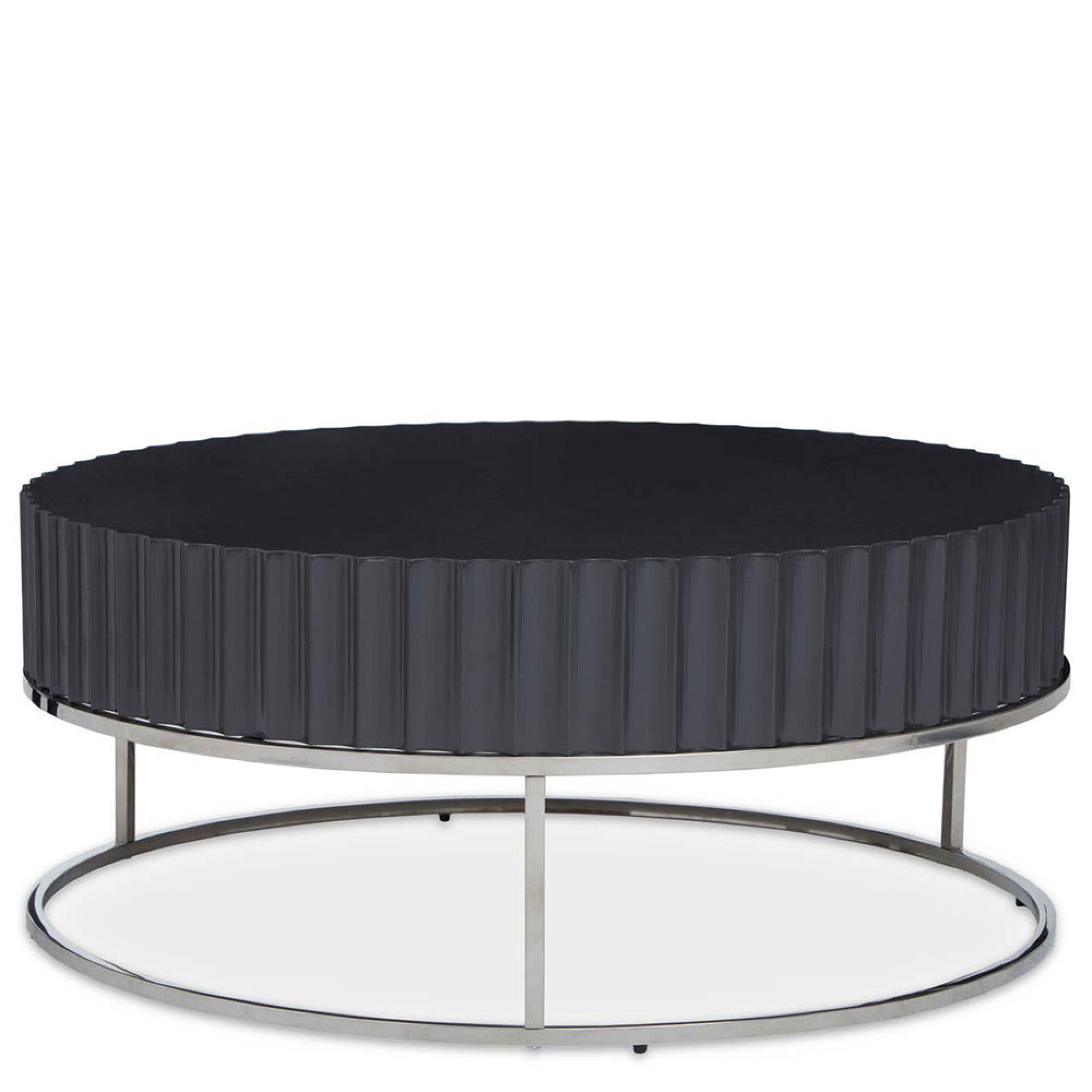 Genoa Coffee Table - Round - Fluted Grey High Gloss