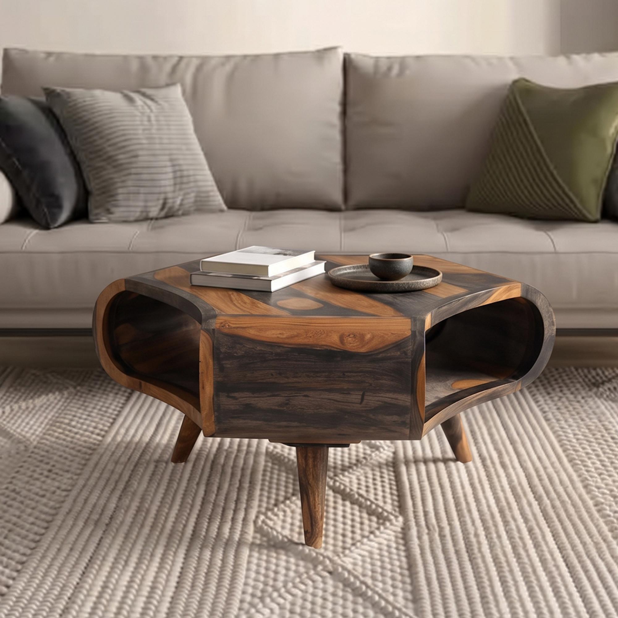 Goa Tri Coffee Table - Large - Rustic Sheesham