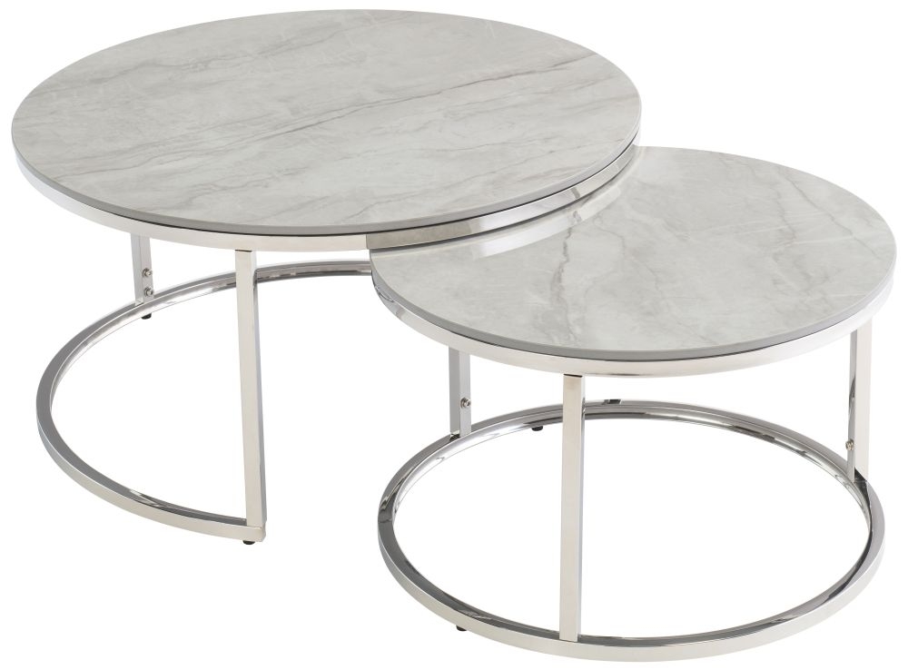 Hanson Coffee Tables - Set of 2 - Round - Sintered Stone and Chrome