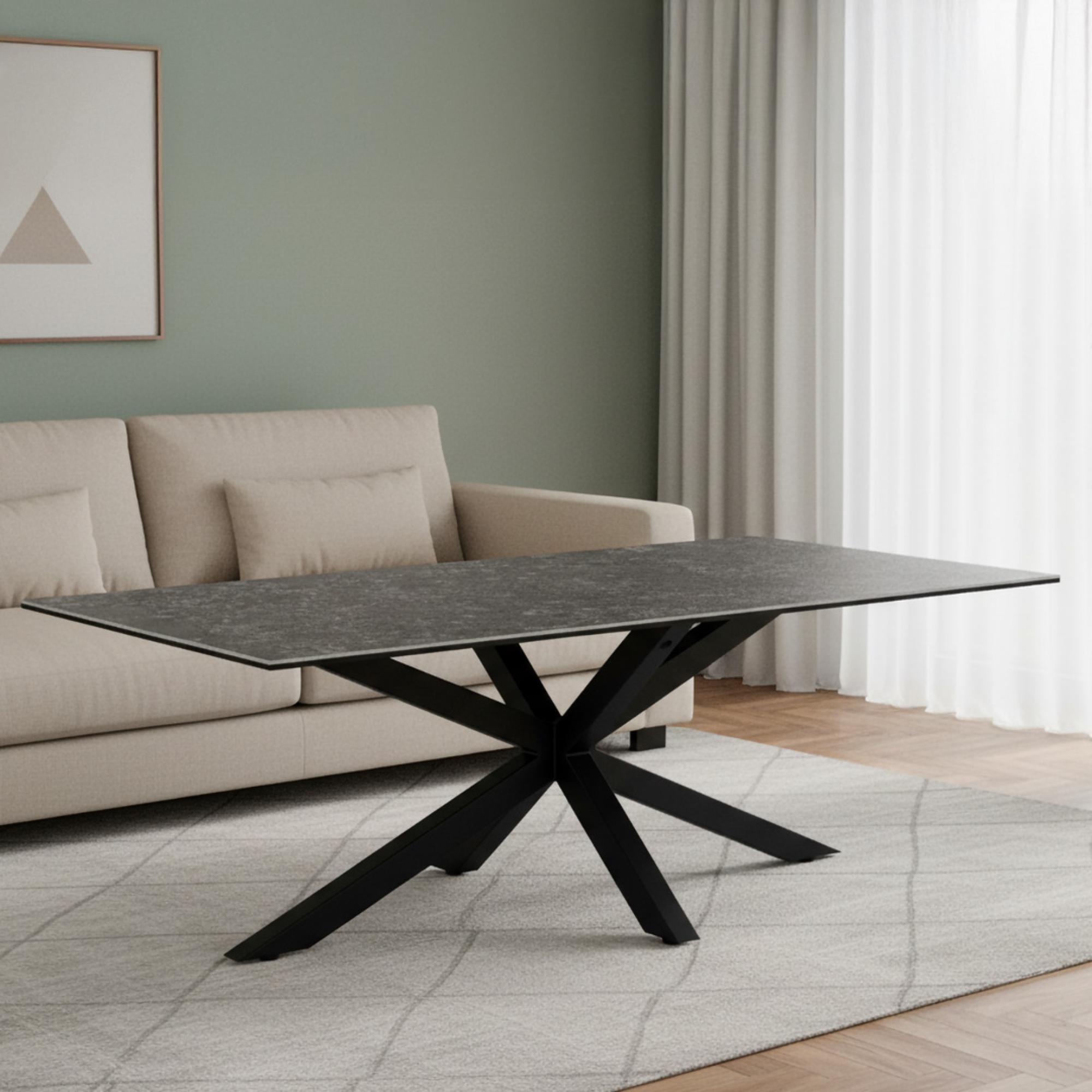Heaven Dining Table - 4 Seater - Round - Black Ceramic - with Star Legs