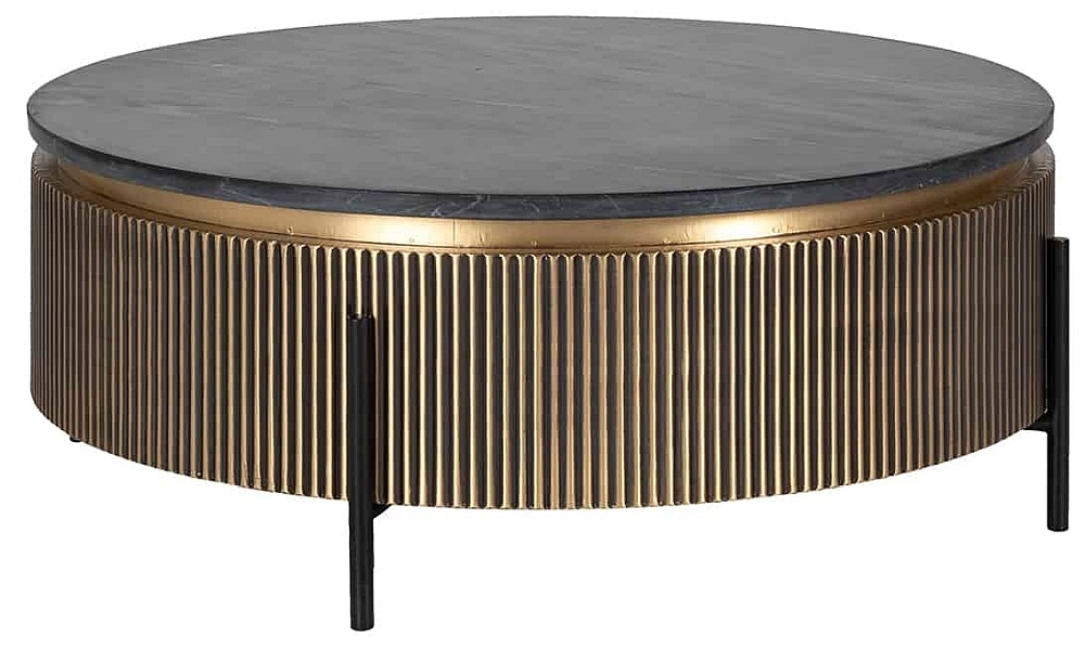 Ironville Brass Ribbed Round Coffee Table