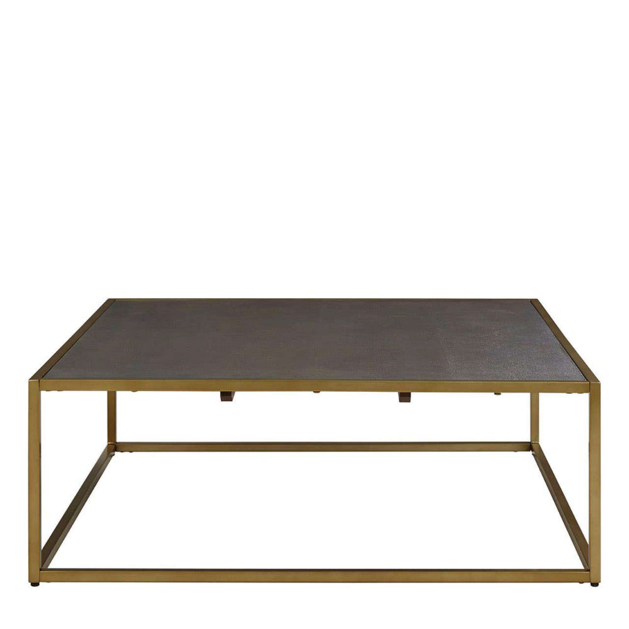 Kempton Coffee Table - Square - Grey Faux Shagreen with Gold Metal