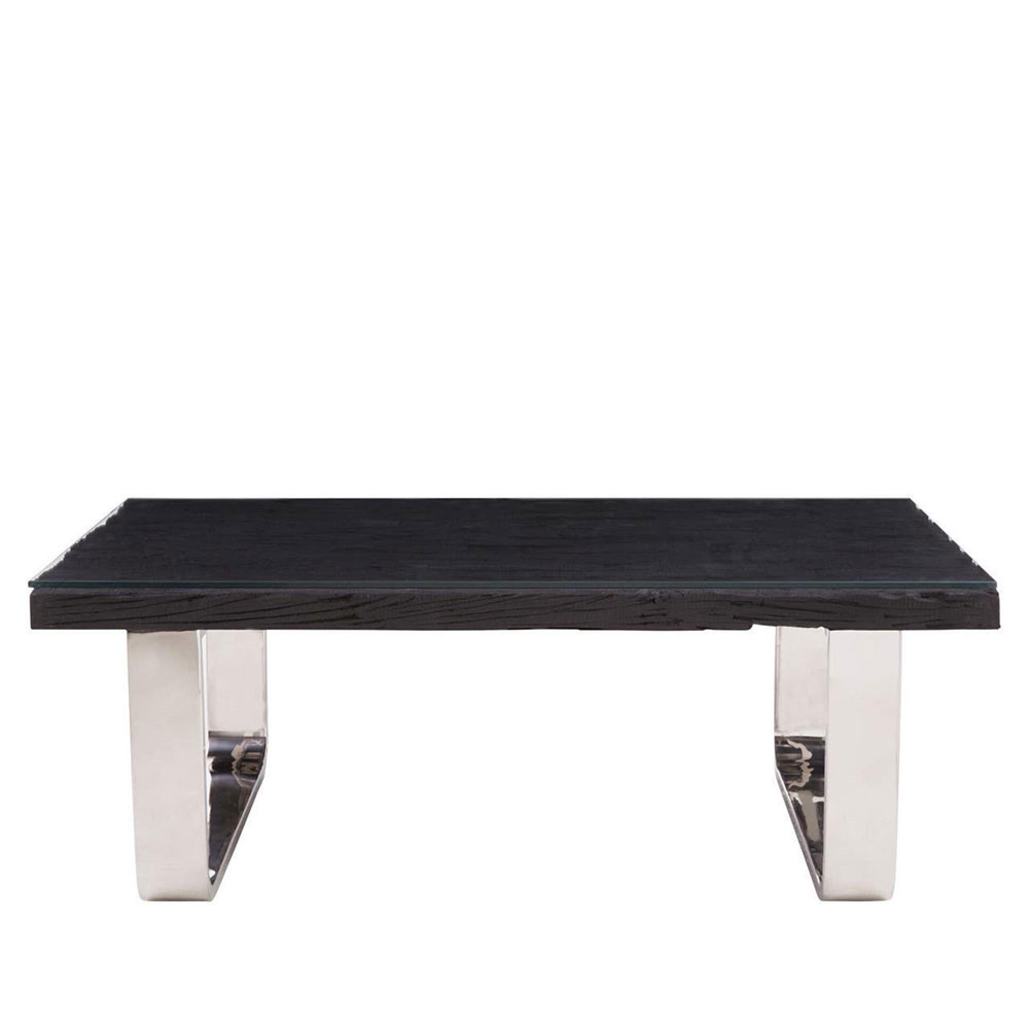 Kerala Coffee Table - Black Glass with Silver Base