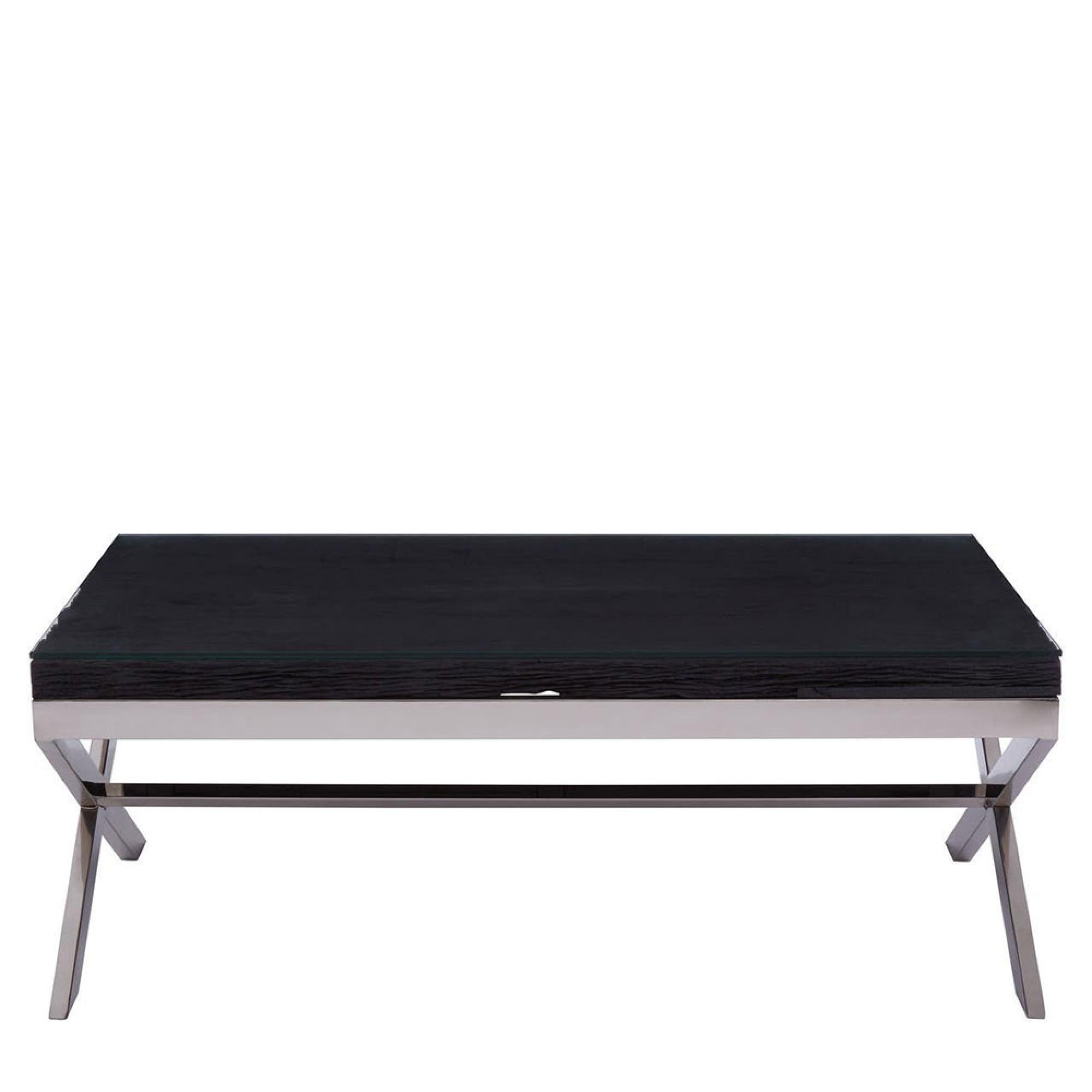Kerala Coffee Table - Black Glass with Silver Cross Base
