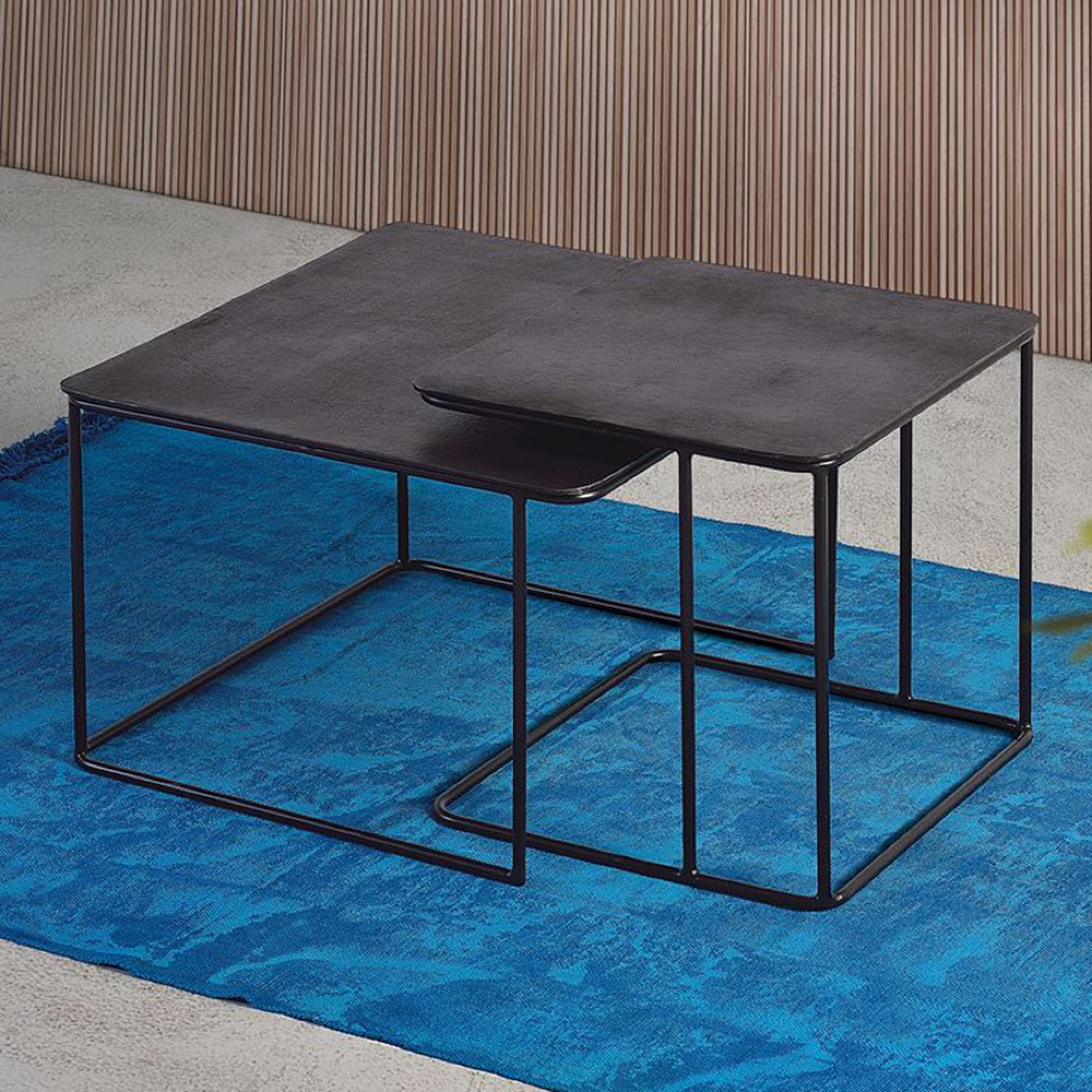 Kingalamila Coffee Table - Grey Metal - Square - Set of 2