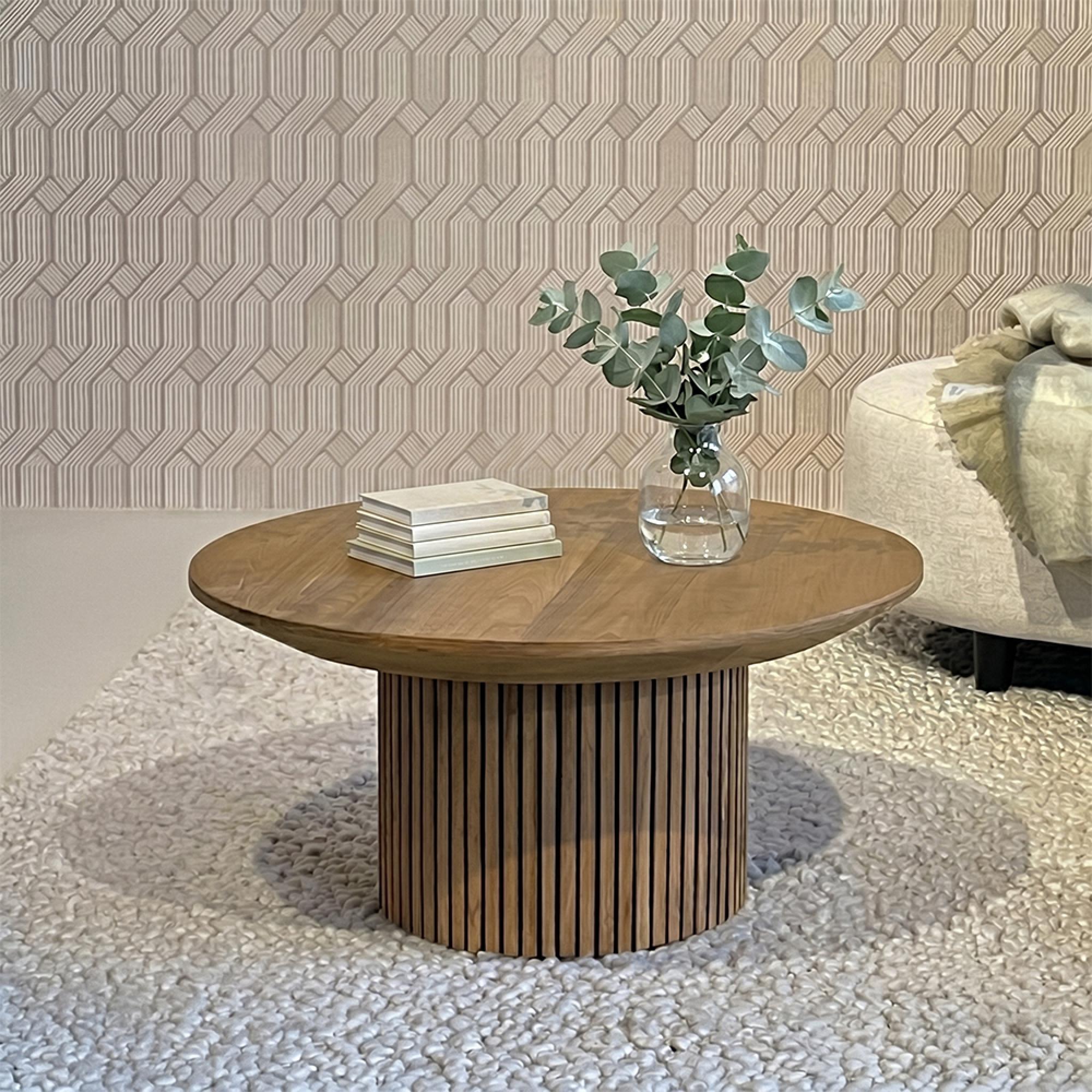 Lausanne Fluted Coffee Table - Round - Small - Natural - Teak Wood