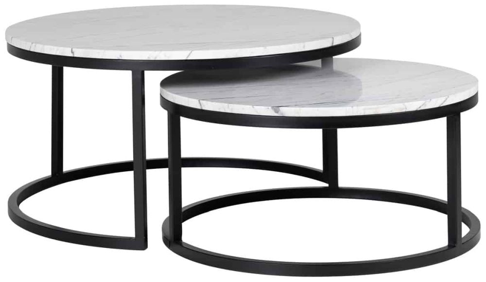 Lexington White Marble 2 Tier Round Coffee Tables