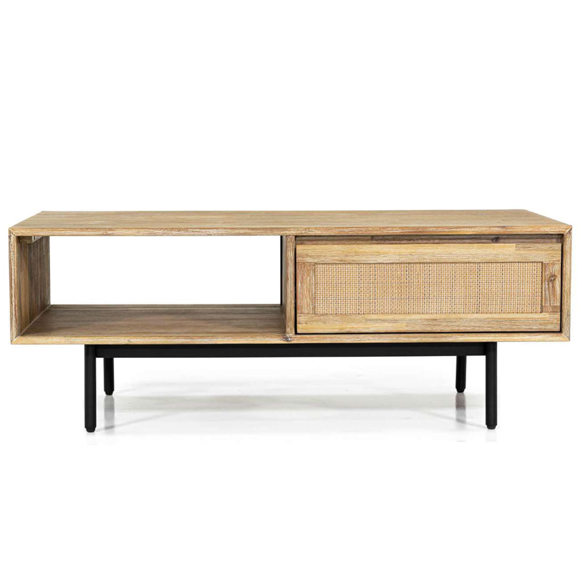 Maddox Coffee Table - Acacia Wood and Rattan - 1 Drawer