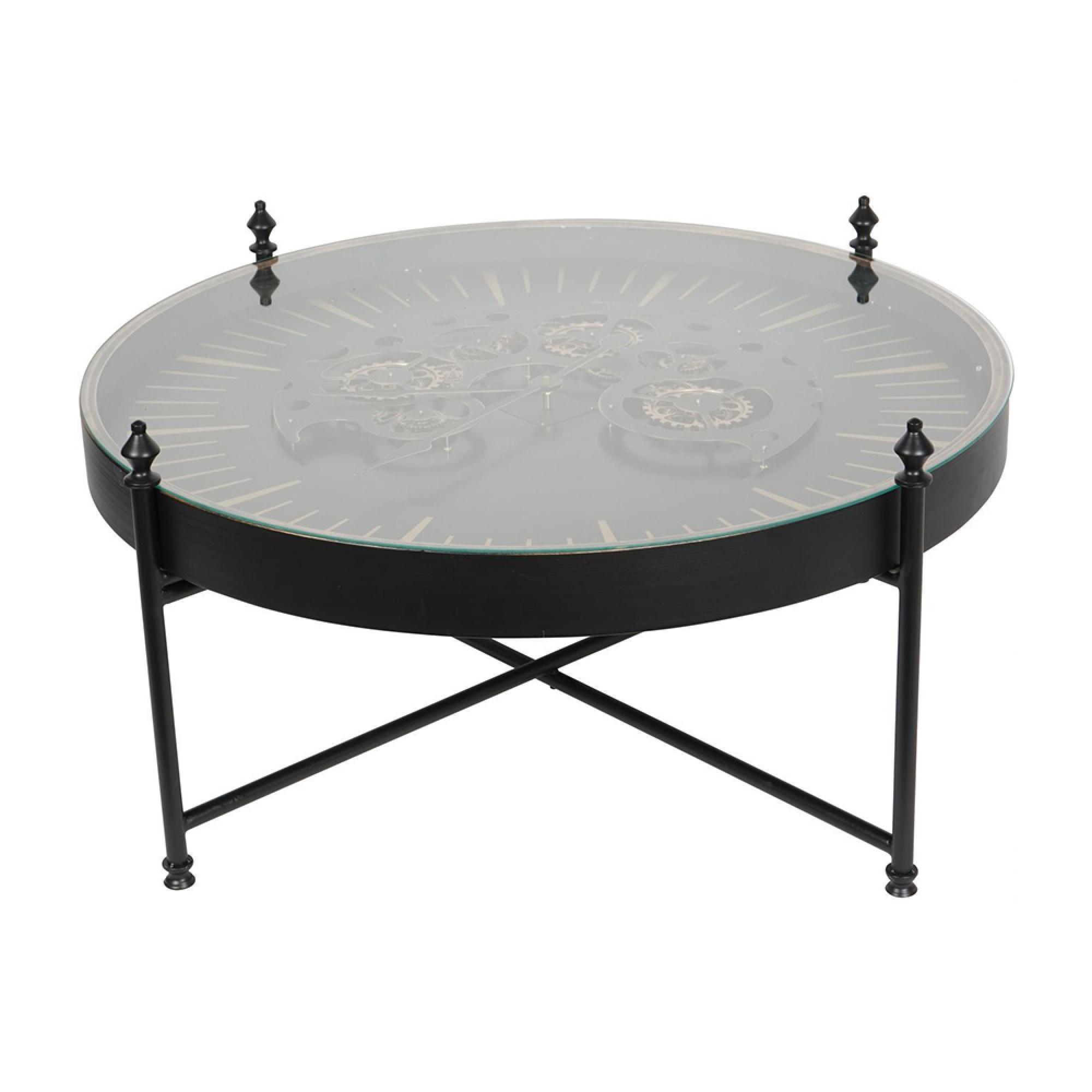 Palladium Coffee Table - Black Metal and Gold Cogs - Round