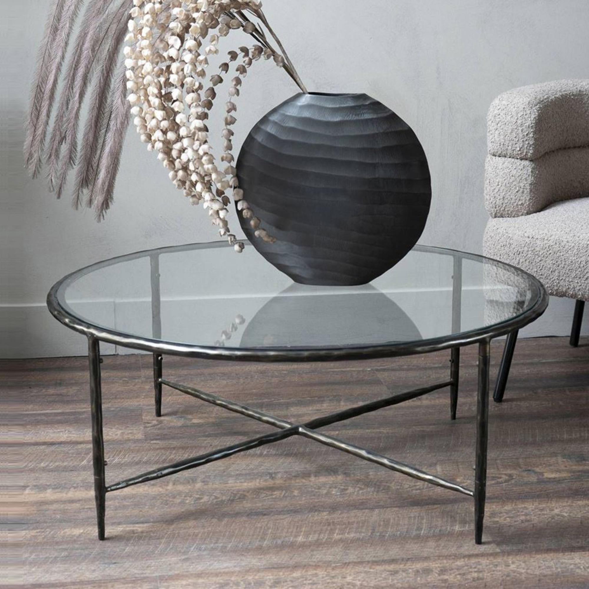 Patterdale Coffee Table - Glass and Bronze Metal - Round