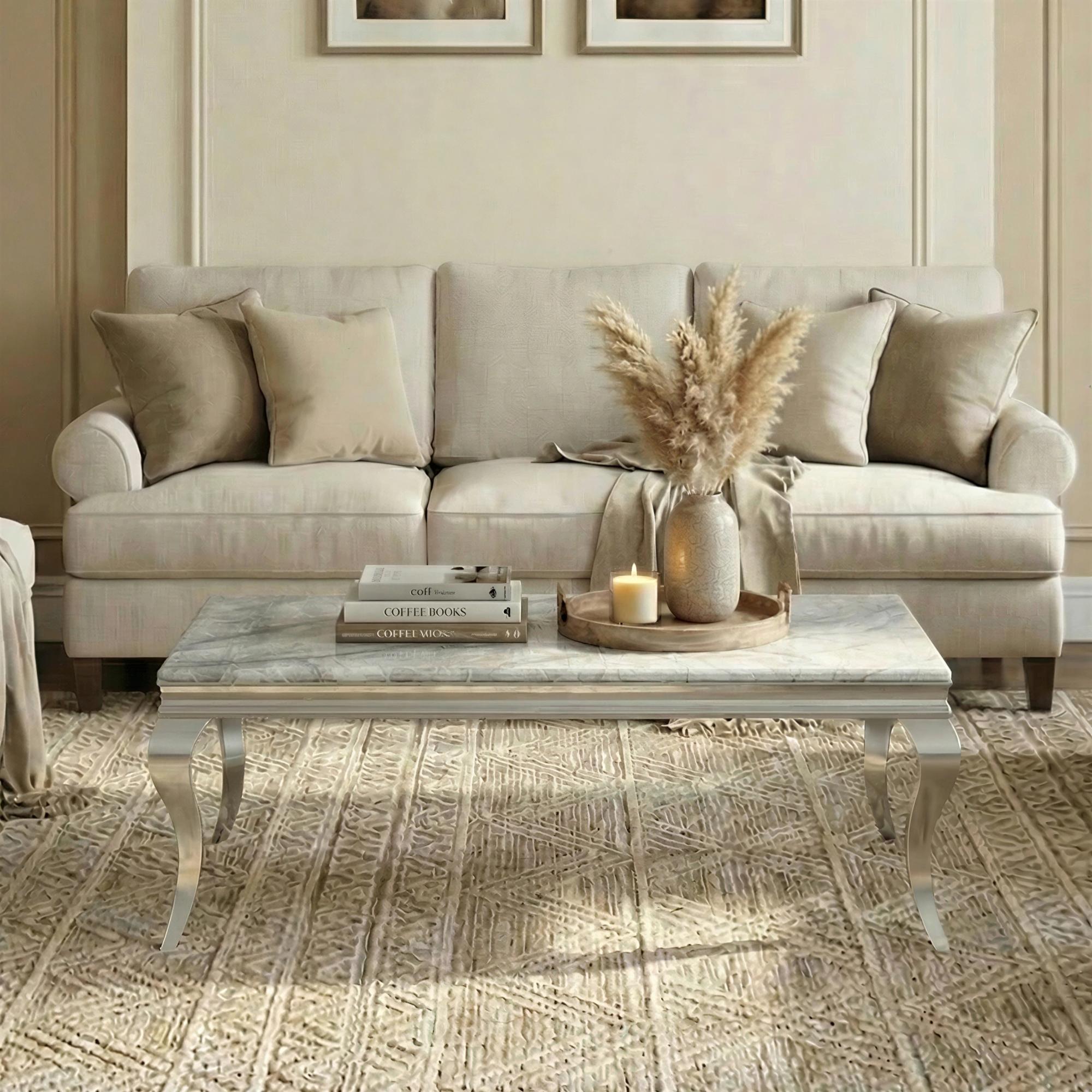 Louis Coffee Table - Grey Marble & Chrome