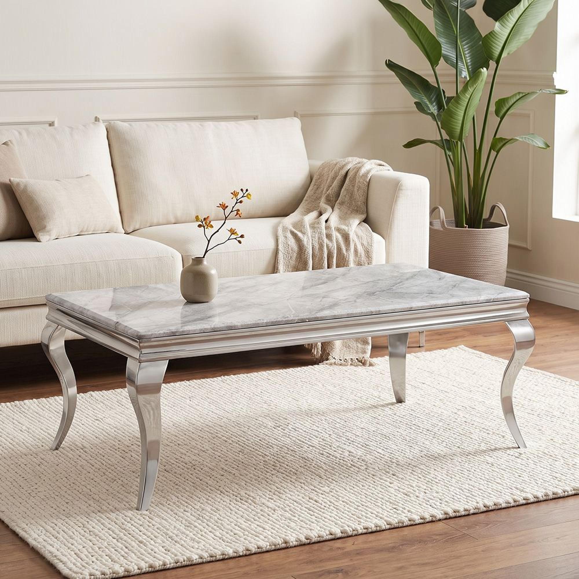 Louis Grey Marble and Chrome Coffee Table