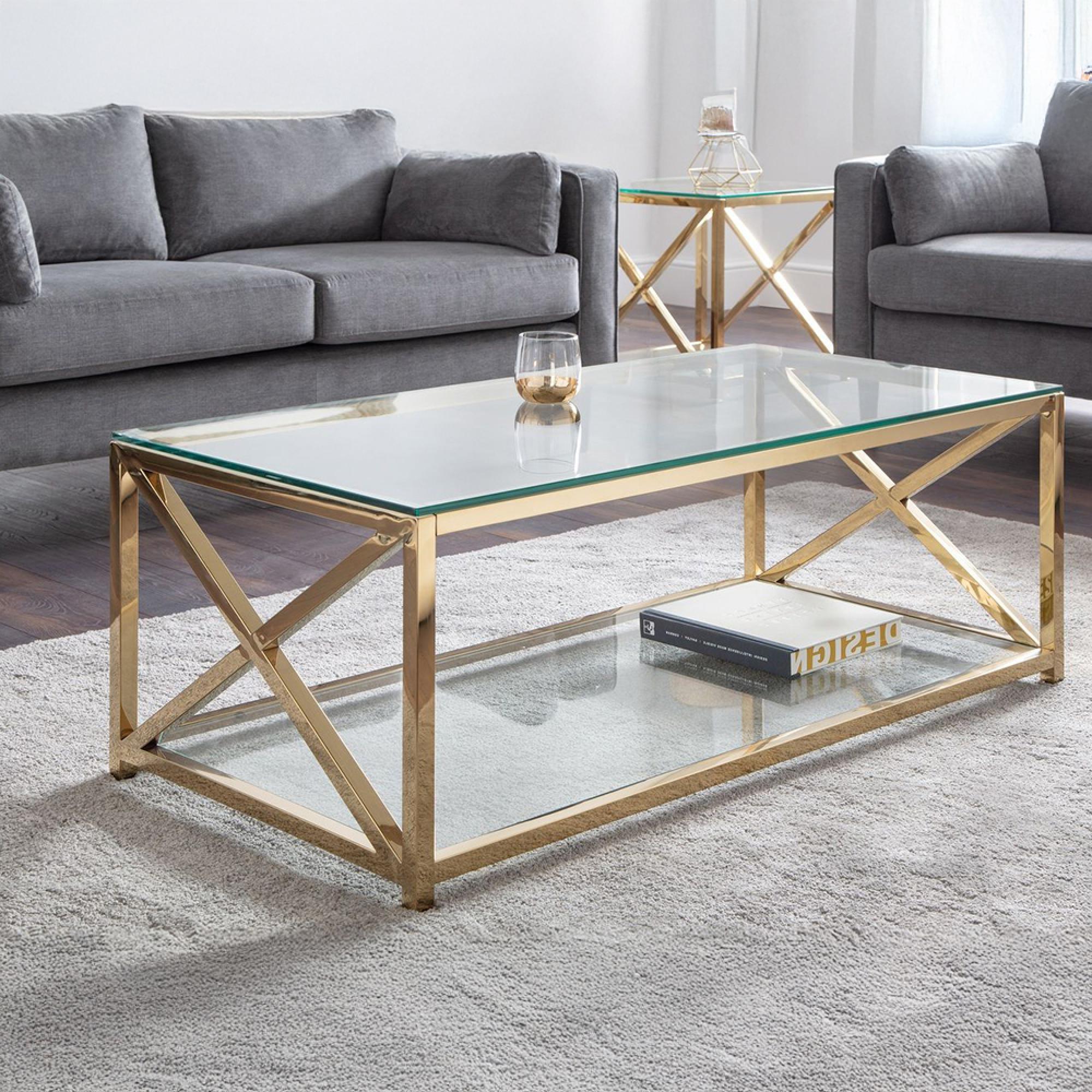 Miami Coffee Table - 120cm - Glass and Gold