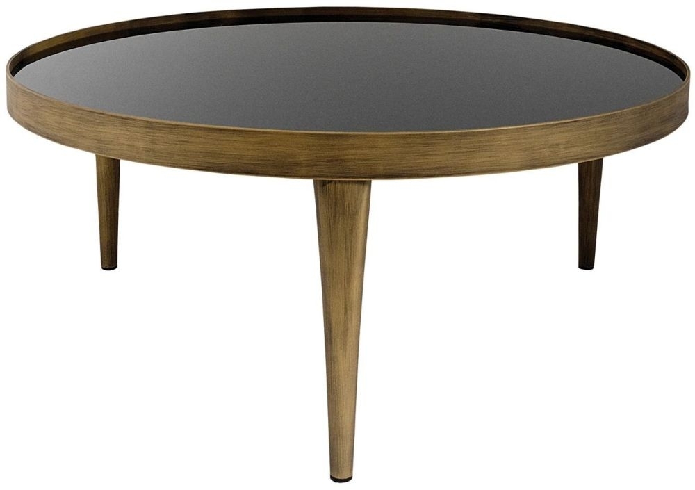 Reese Coffee Table - Black Smoked Glass and Antique Bronze - Large - Round