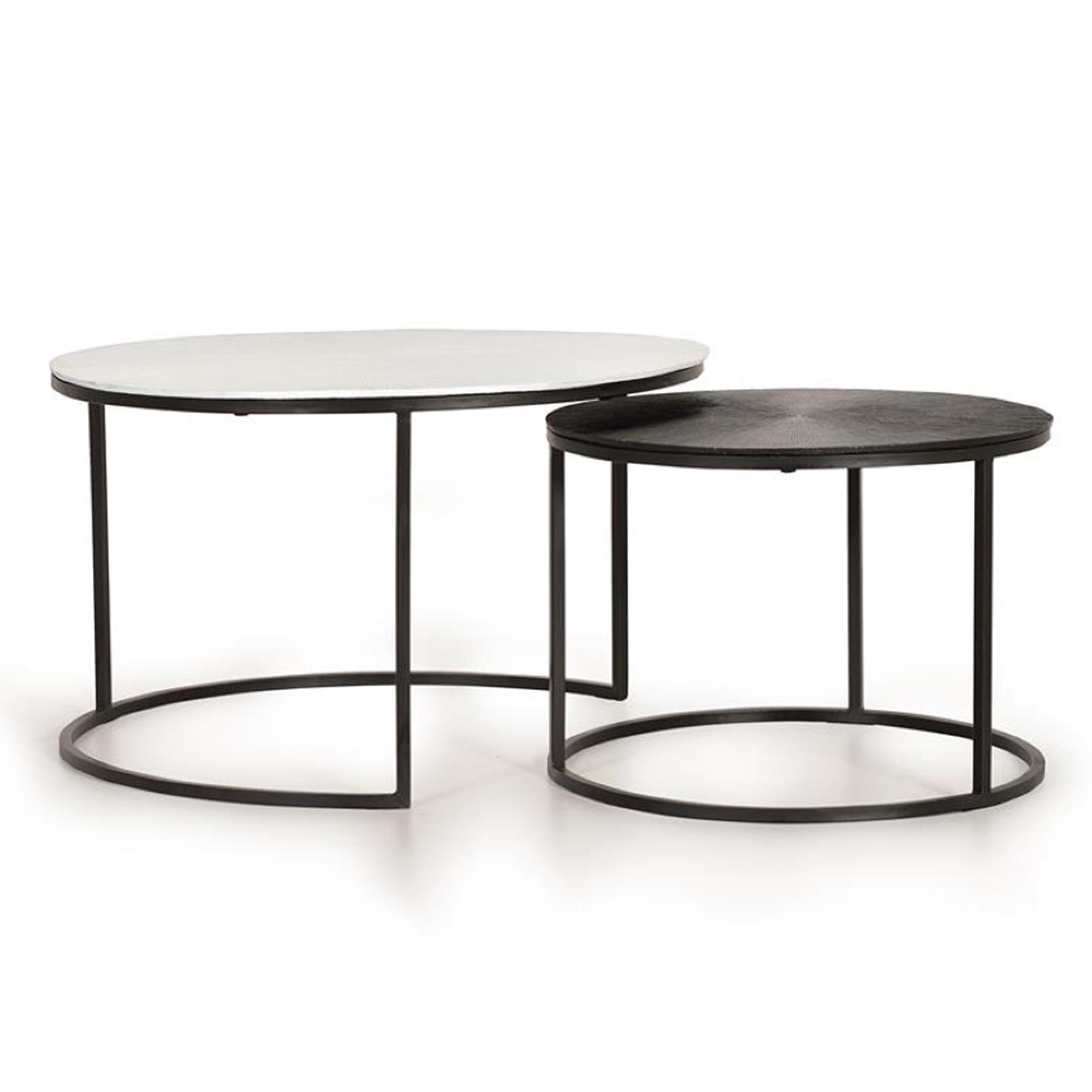 Minziro Coffee Table - White and Black - Round - Set of 2