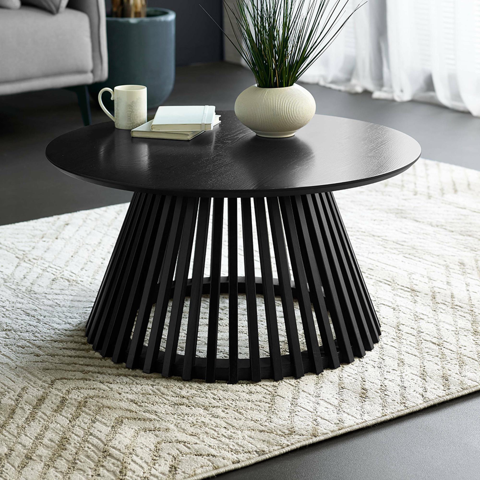 Ollie Coffee Table - Round - Slatted Base - Black