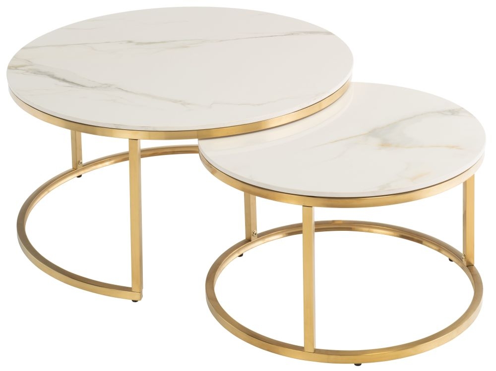 Portafino Coffee Tables - Set of 2 - Round - Kass Gold Marble Effect and Gold