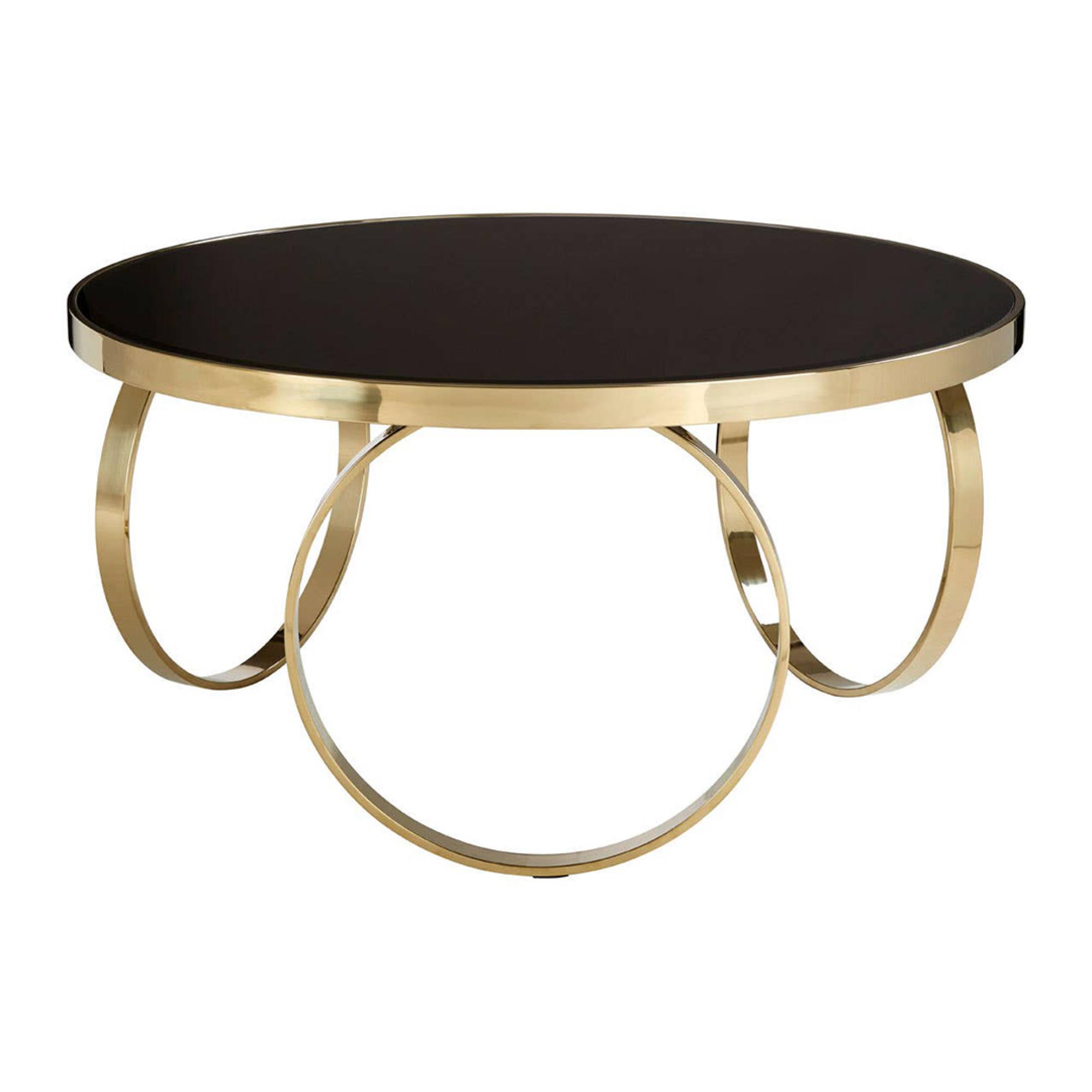 Ragusa Coffee Table - Black Glass Large Round with Ring Gold Base
