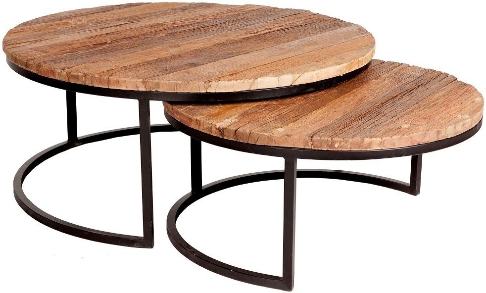 Coffee Tables - Set of 2 - Round - 2 Tier - Reclaimed Wood