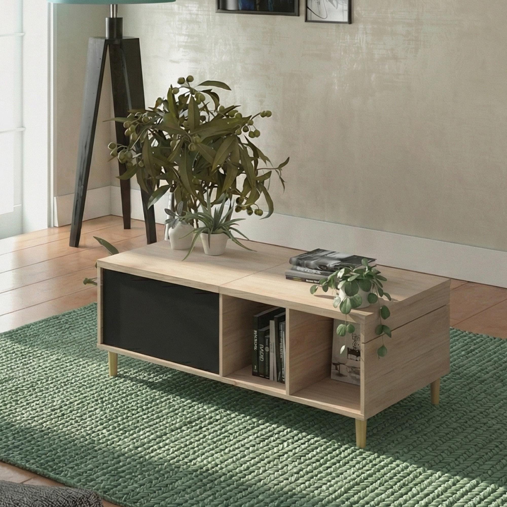 Rome Coffee Table - Sliding Top - Black and Oak