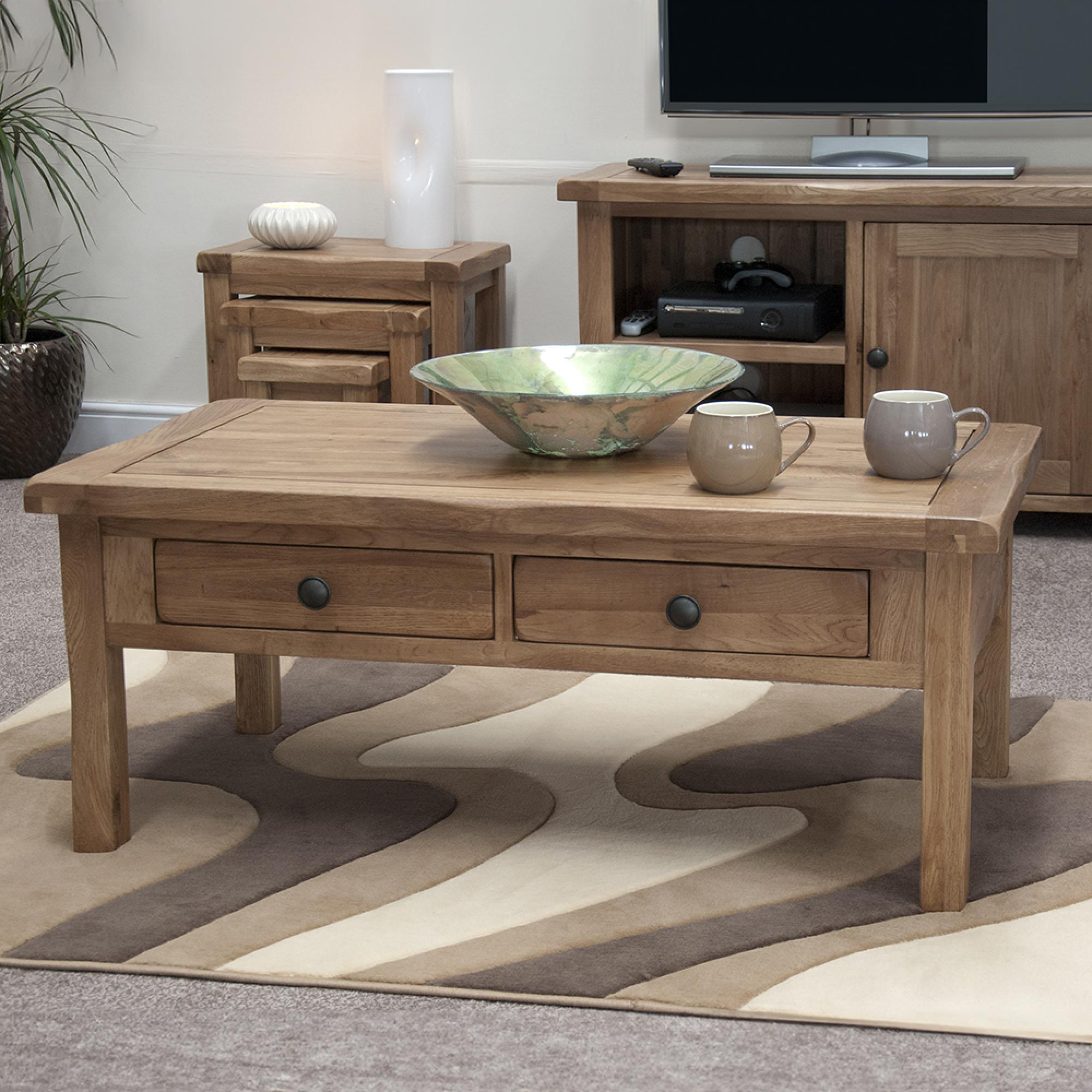 Rustic Oak Coffee Table - 2 Drawer - Rutland - Oak