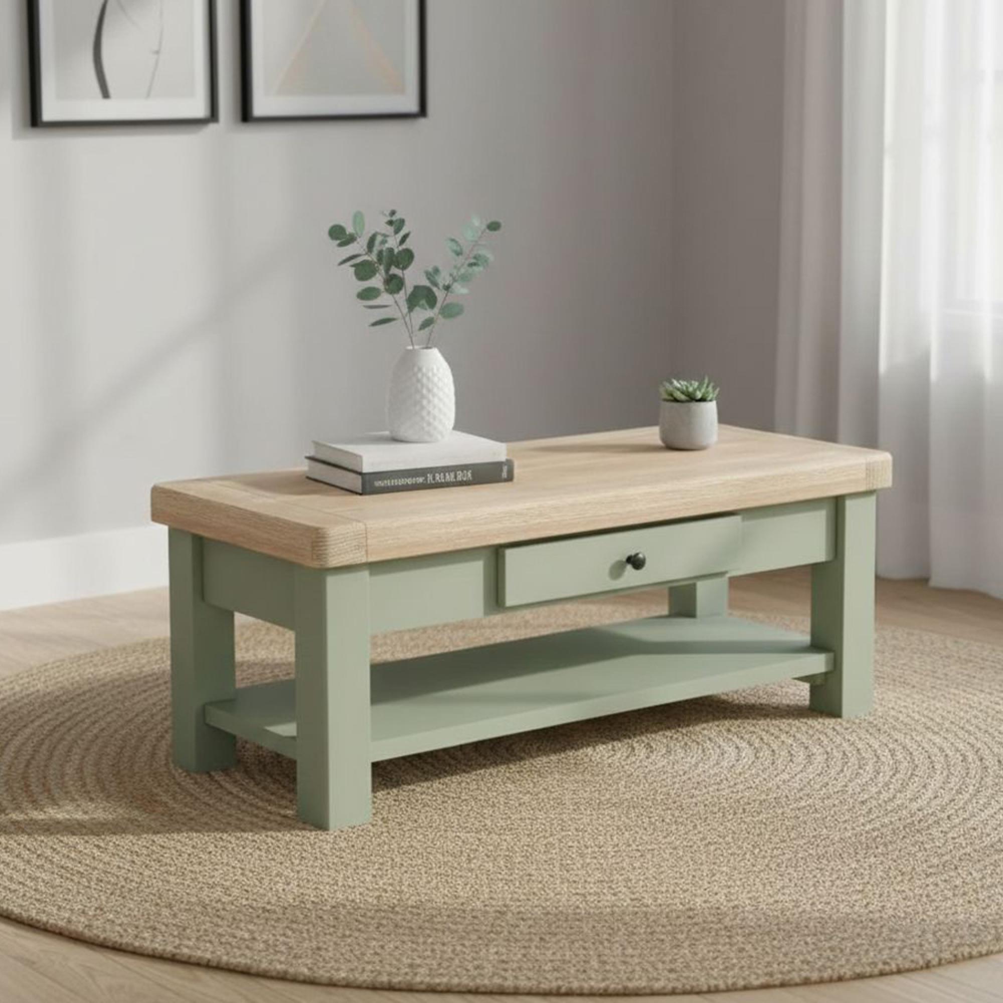Salcombe Coffee Table - 1 Drawer - Sage Oak