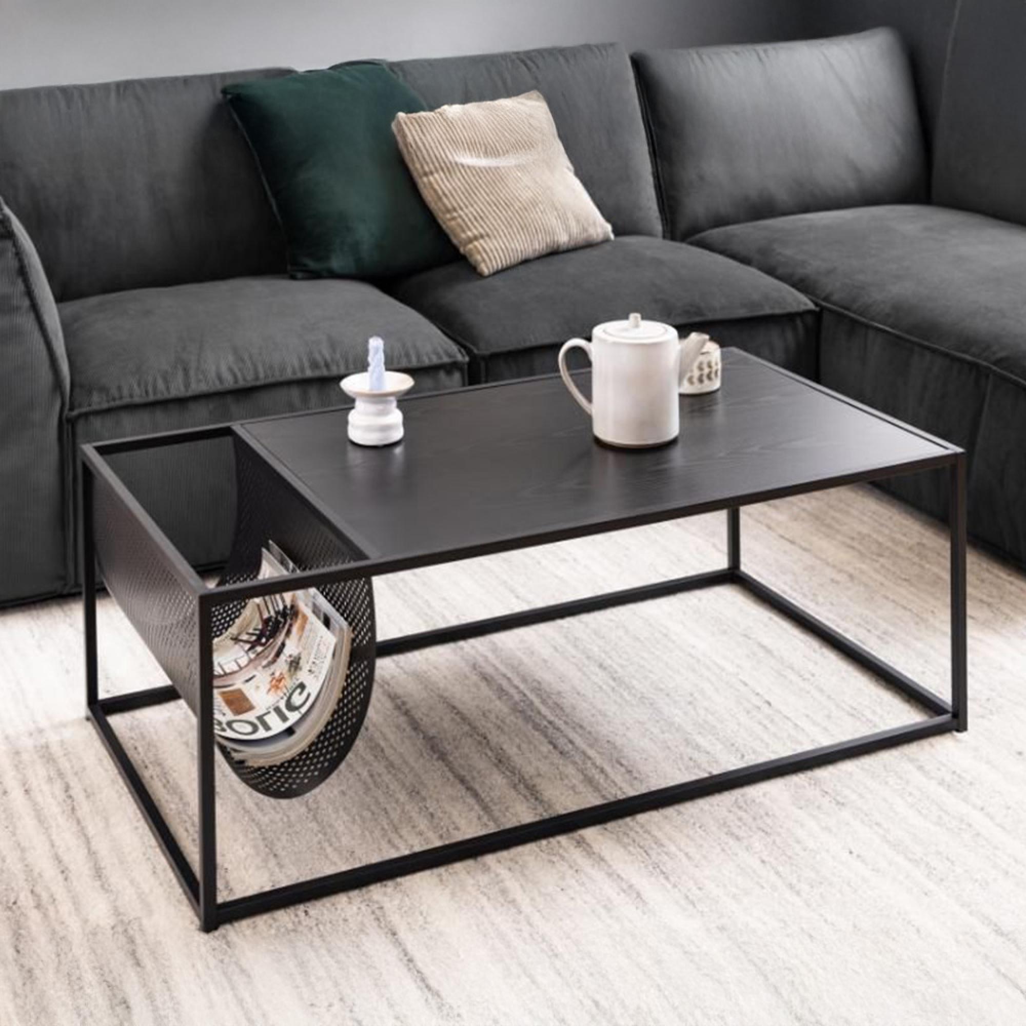 Seaford Coffee Table - Square - Black Melamine and Metal