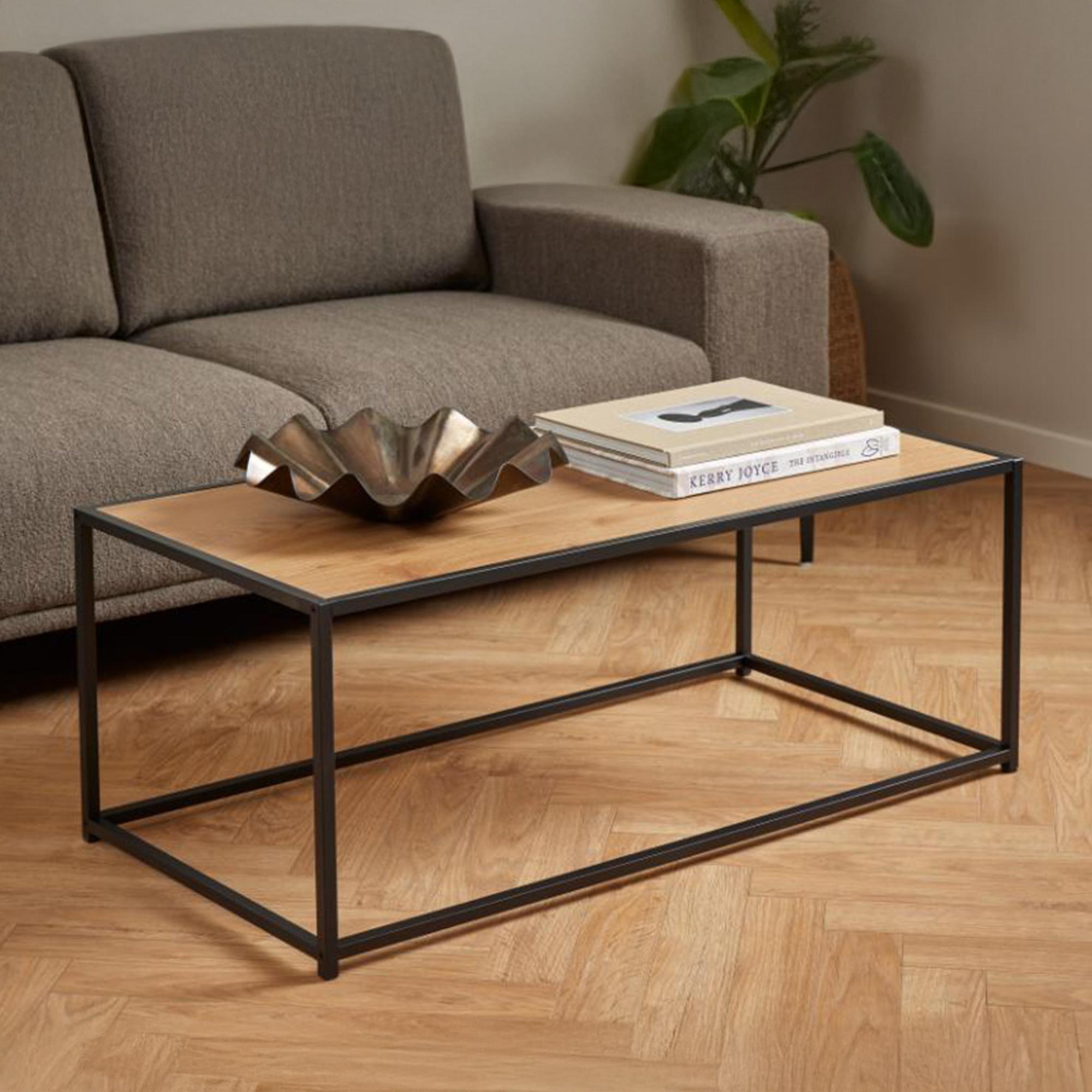 Seaford Coffee Table - Oak and Black Metal