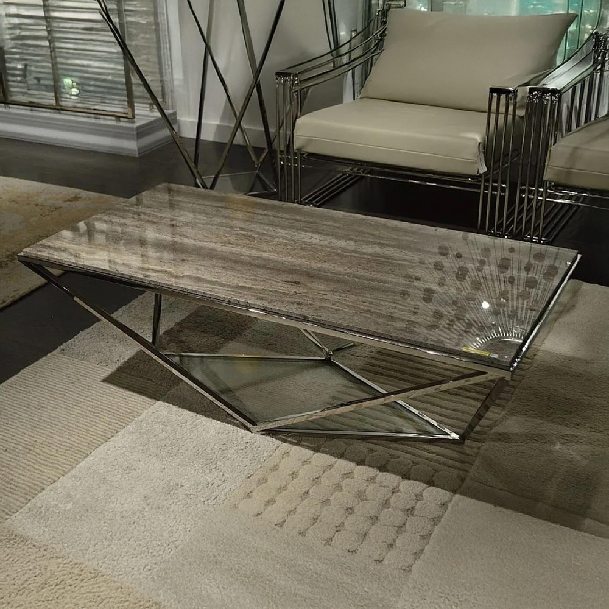 Spyder Coffee Table - Marble and Clear Glass - Variation Available