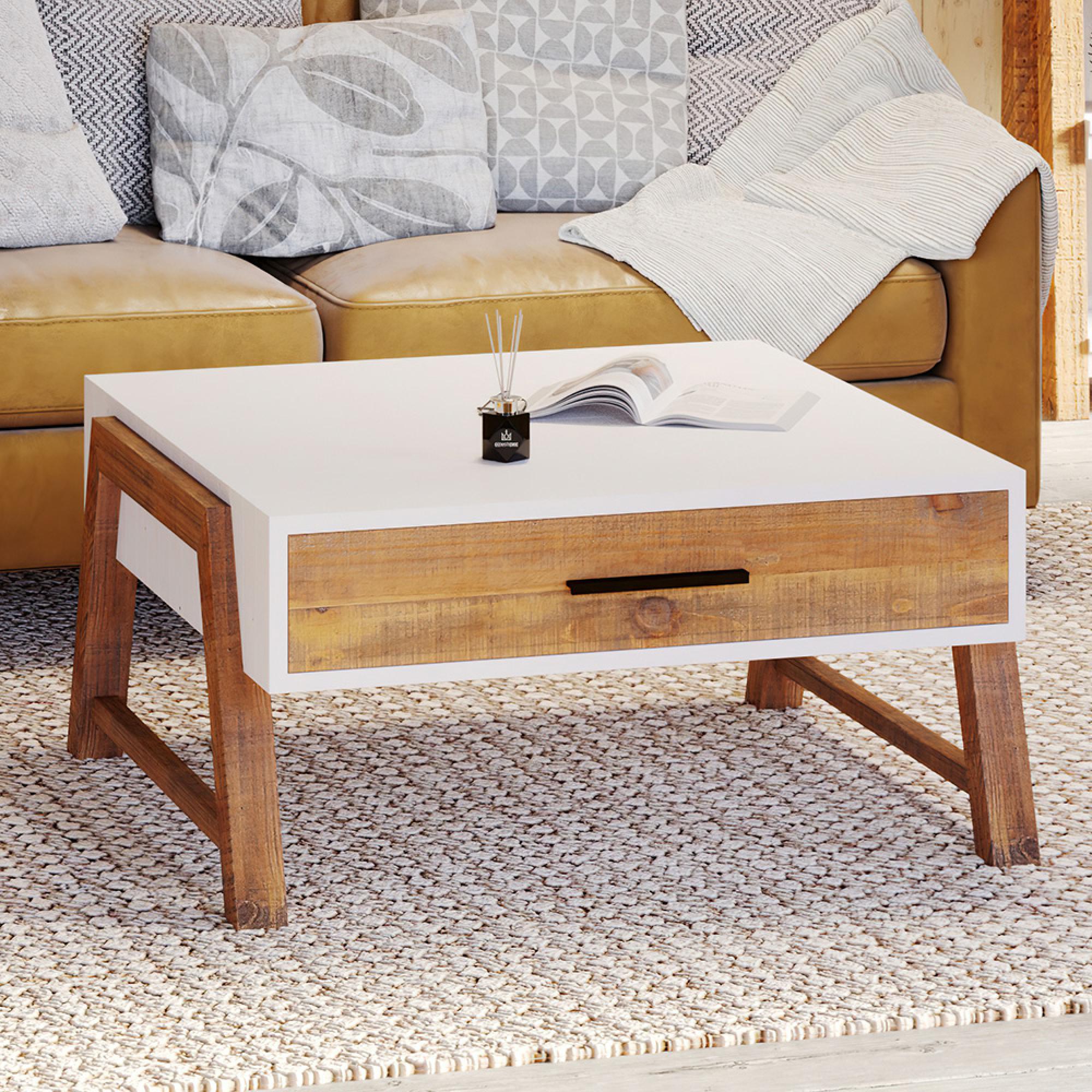 Trinity Reclaimed Wood & White Square Coffee Table - 1 Drawer