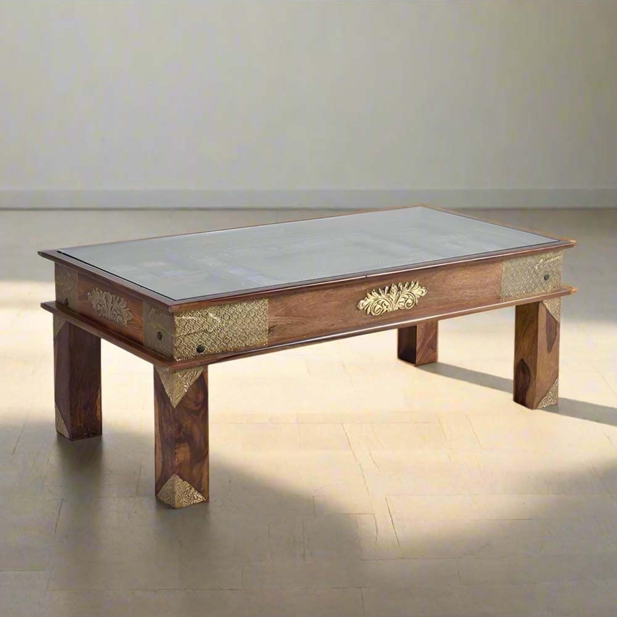 Trona Coffee Table - Acacia Wood - Brass Cladded