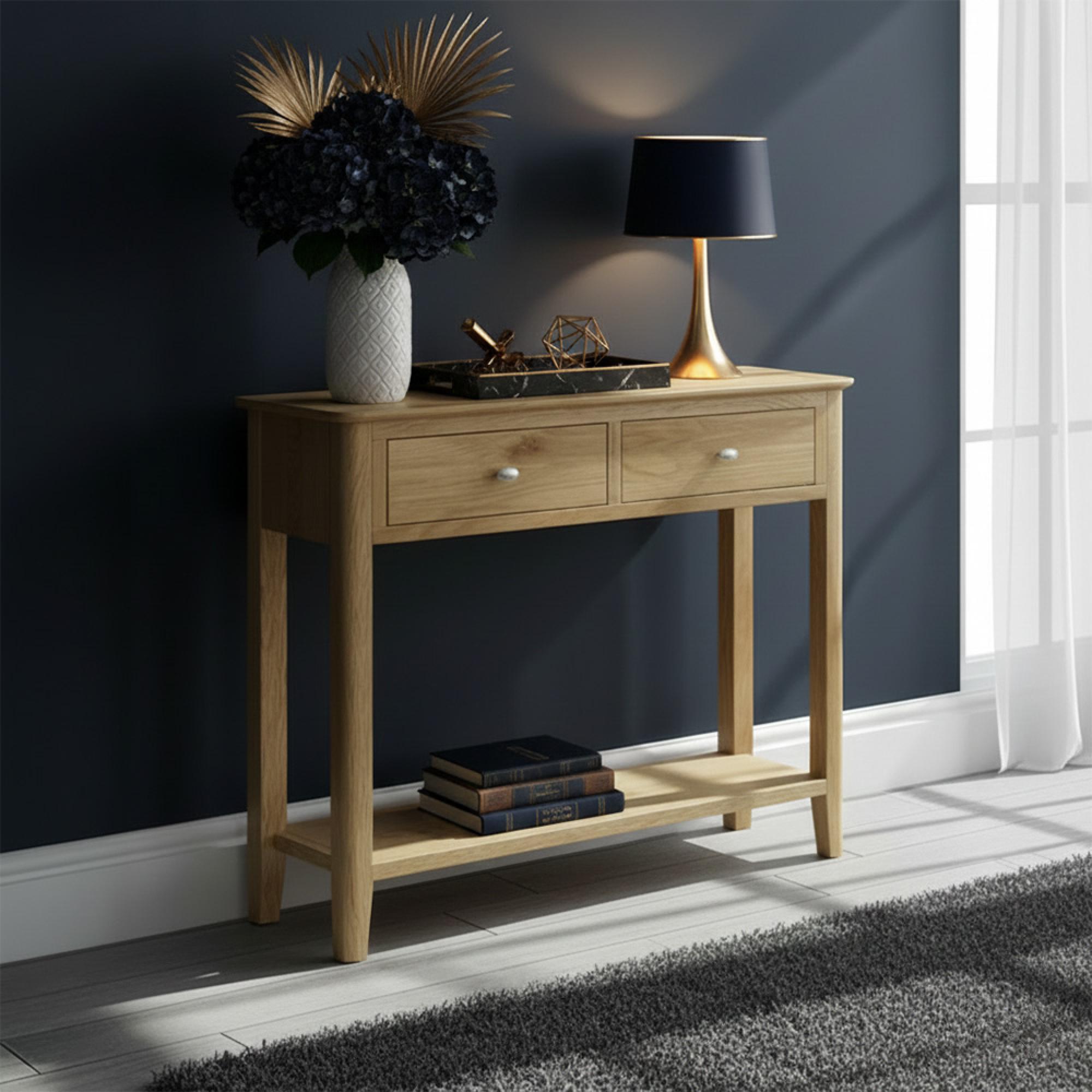 Bath Console Table - 2 Drawer - Oak