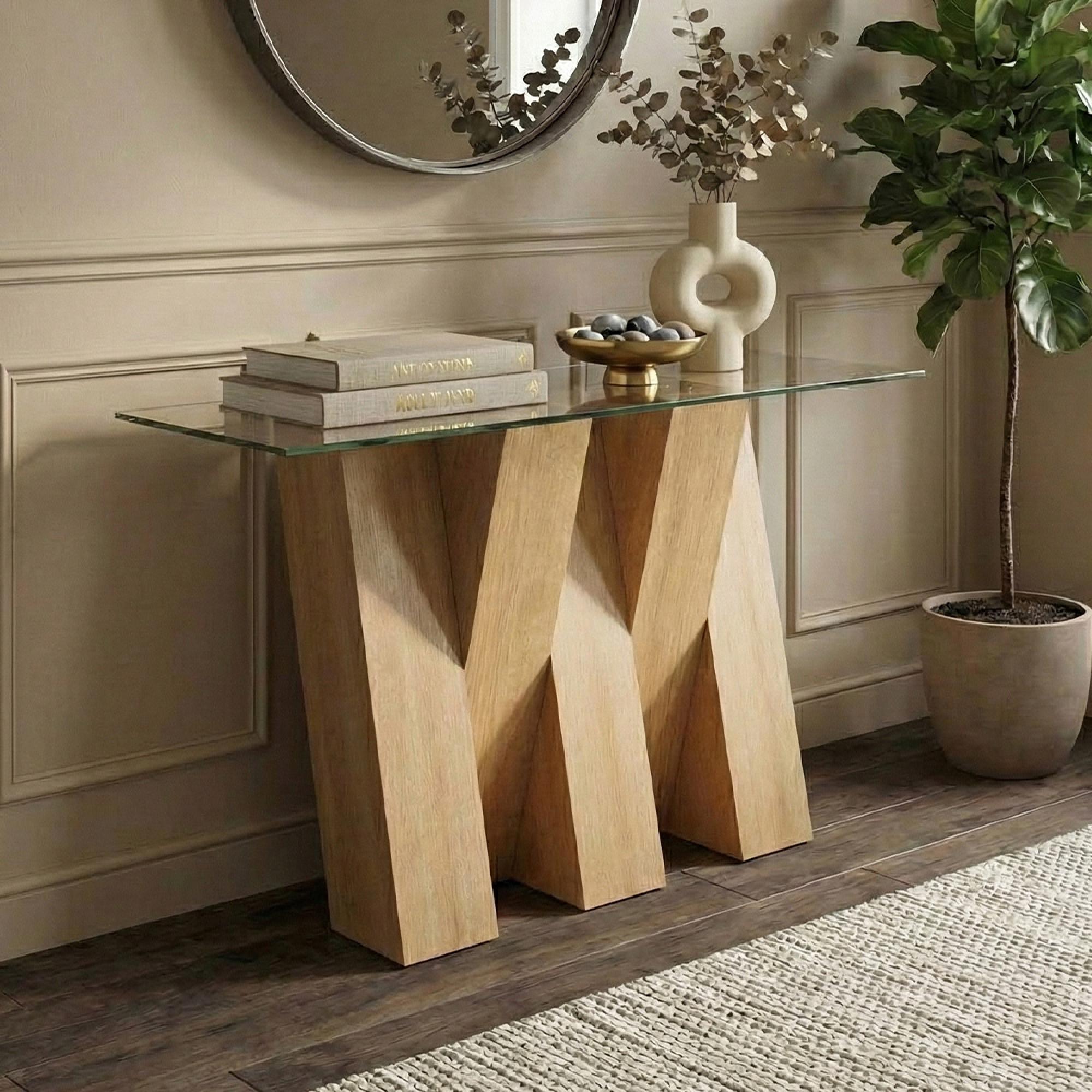 Newton Console Table - Glass and Oak