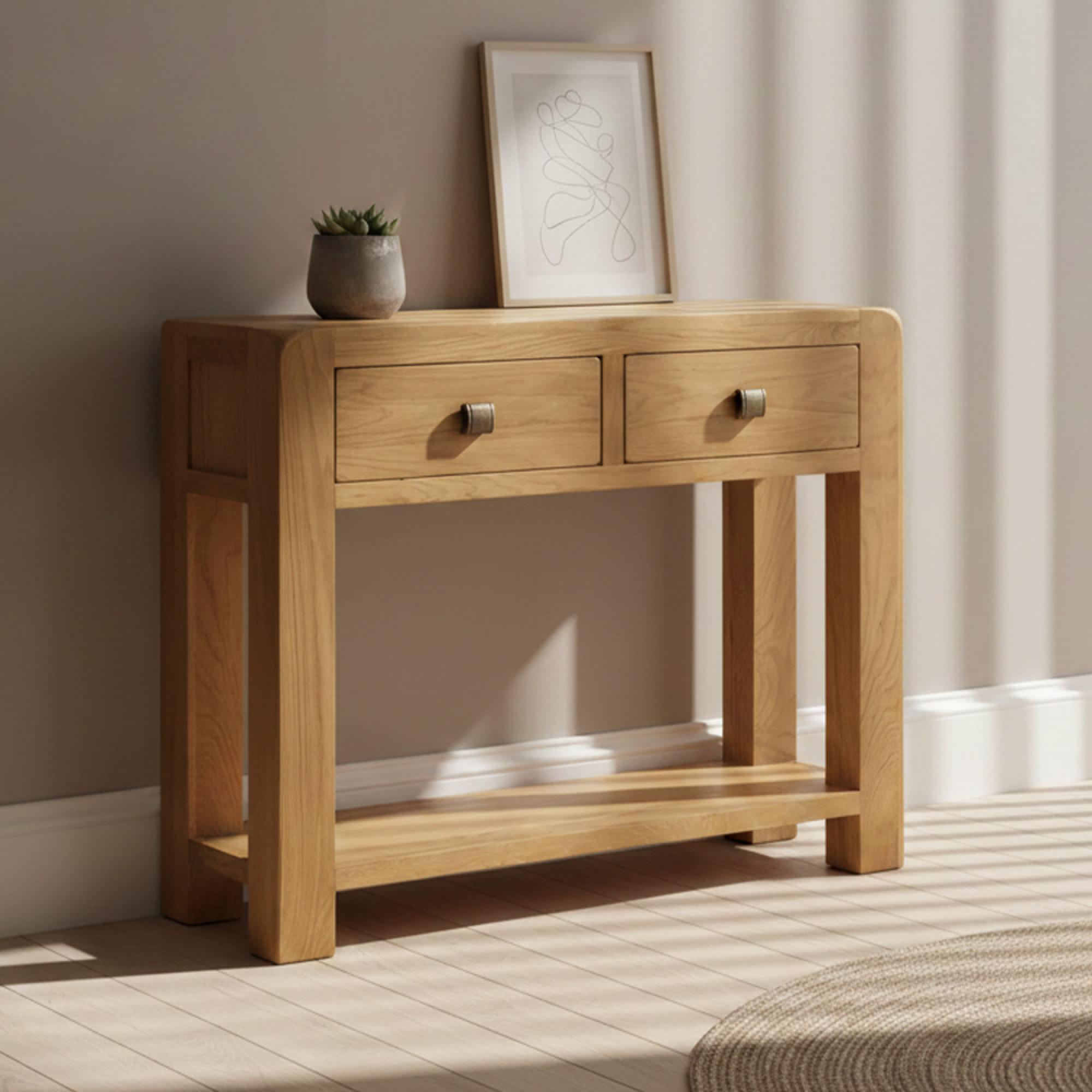 Curve Console Table - 2 Drawer - Oak